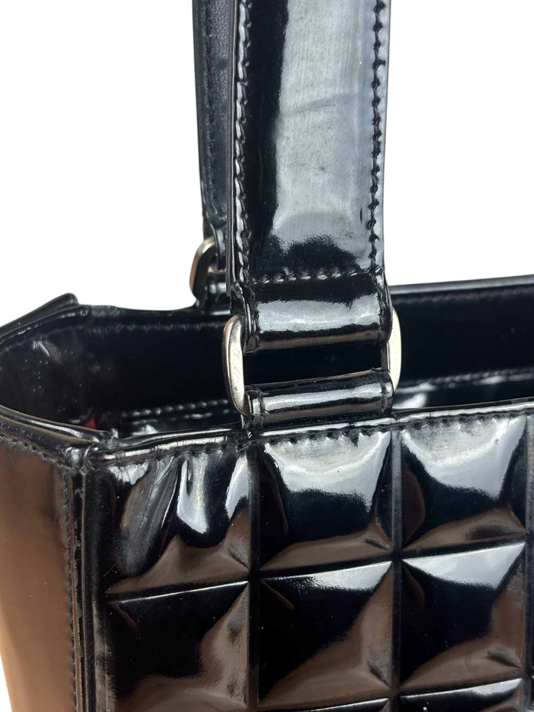 Chanel Vintage Black Patent Leather Chocolate Bar Tote Bag 2002