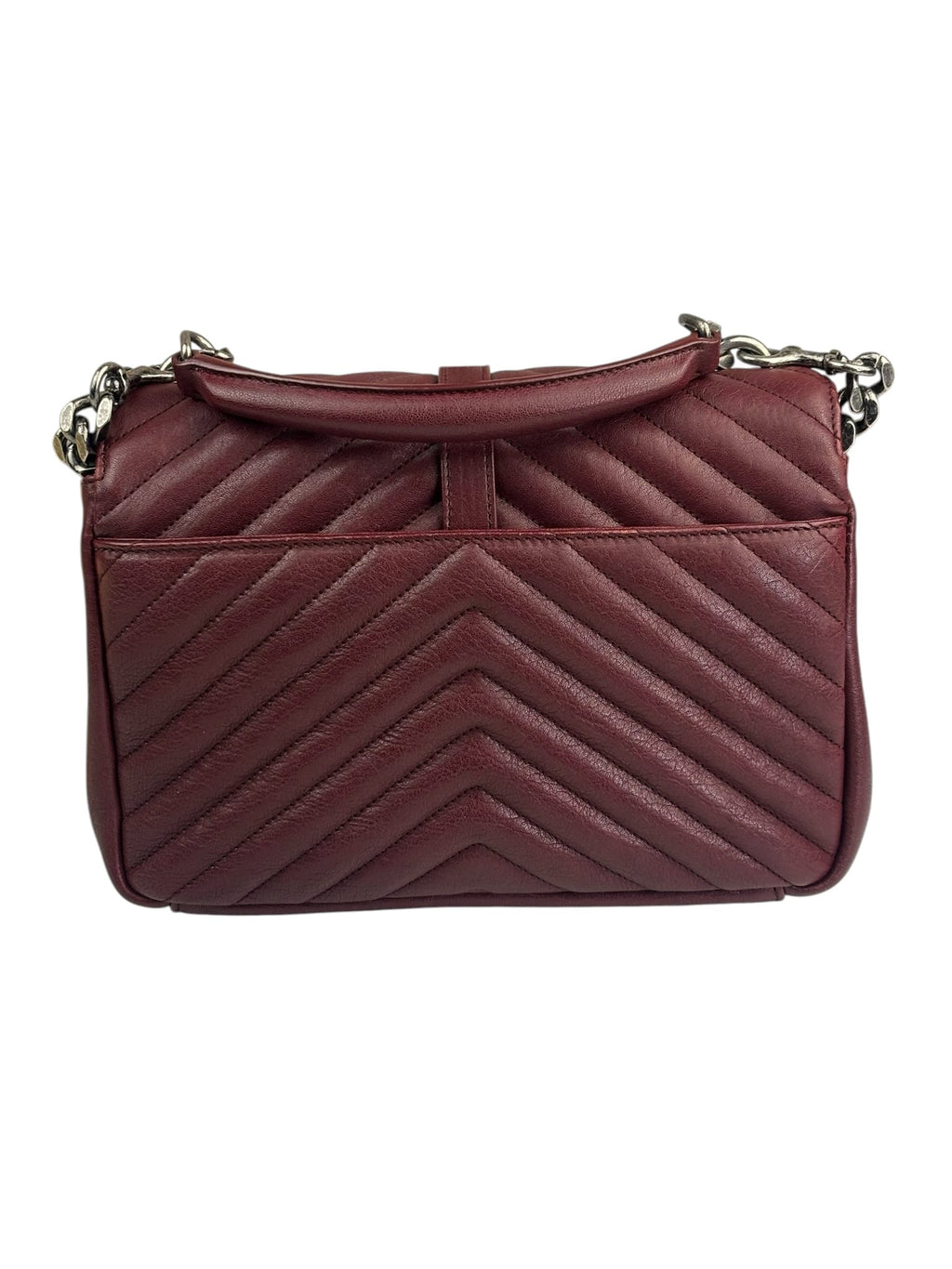 YSL Burgundy Chevron Lambskin Marmont College Two-Way Flap Bag