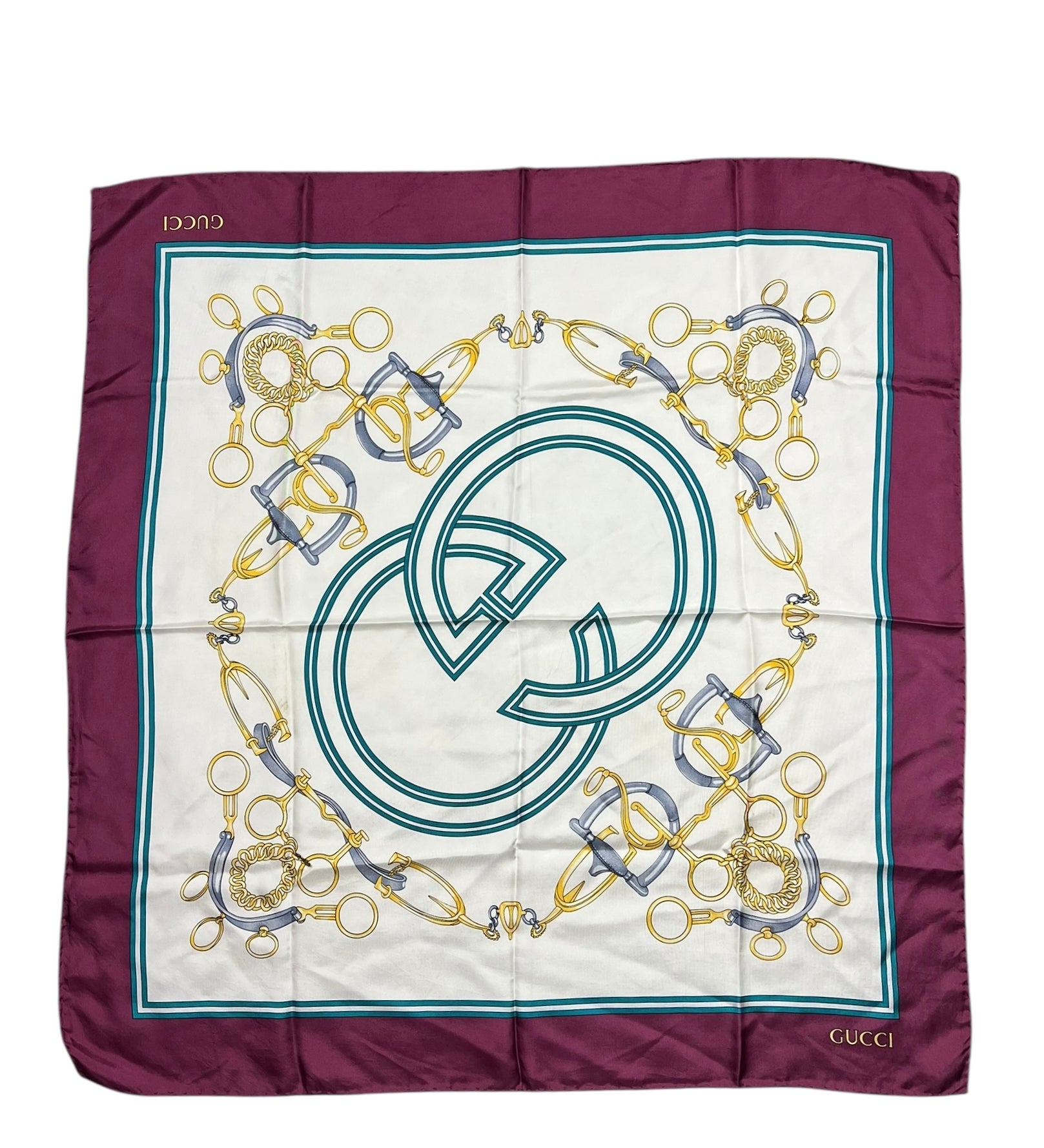 Gucci GG Logo Purple Horsebit Silk Scarf