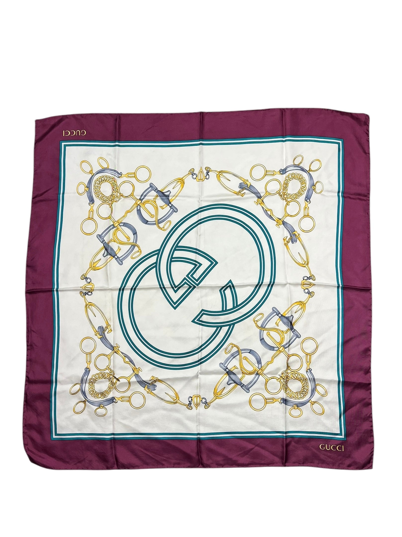 Gucci GG Logo Purple Horsebit Silk Scarf