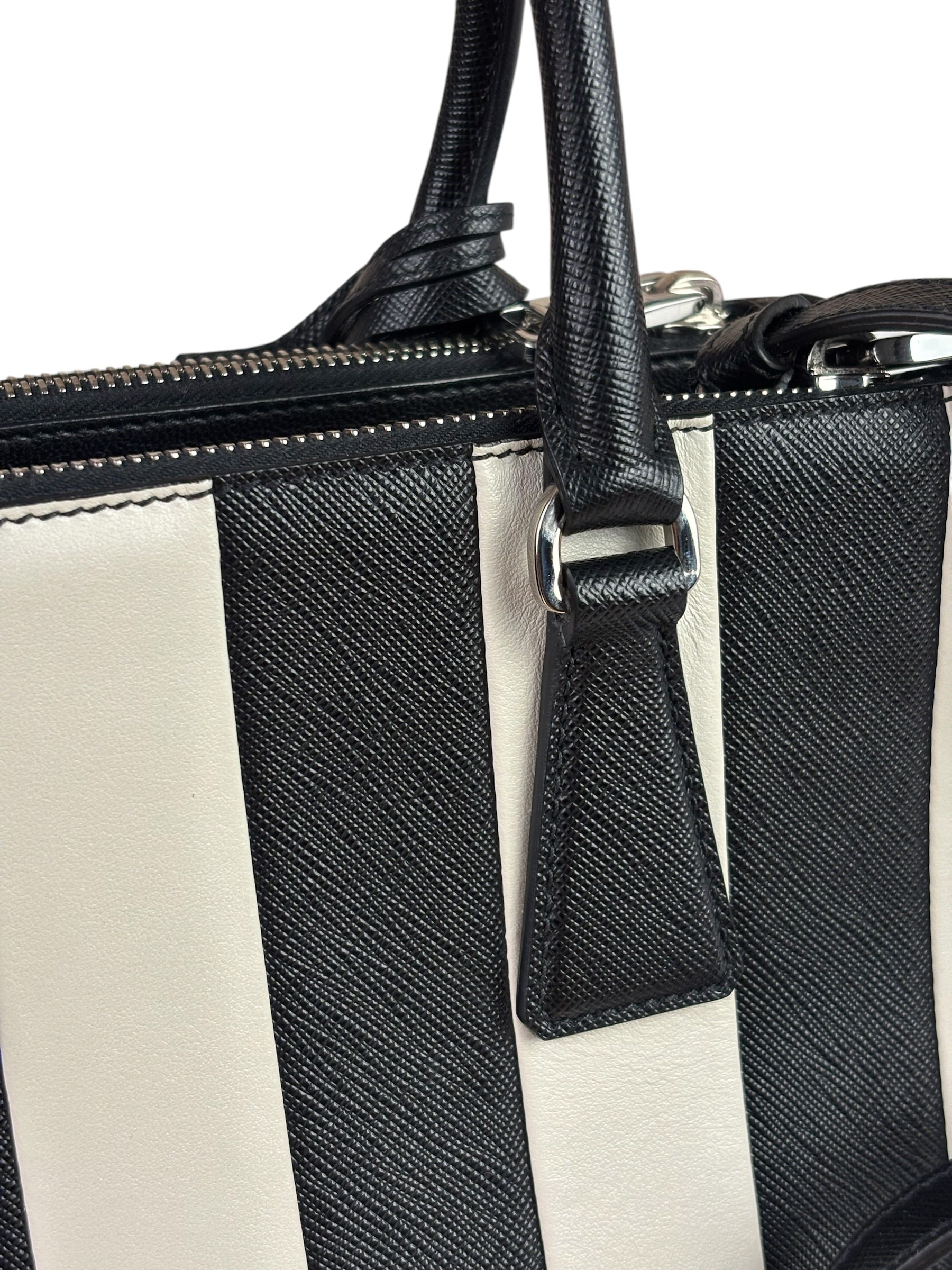 Prada Black/White Saffiano Leather Striped Two-Way Bag