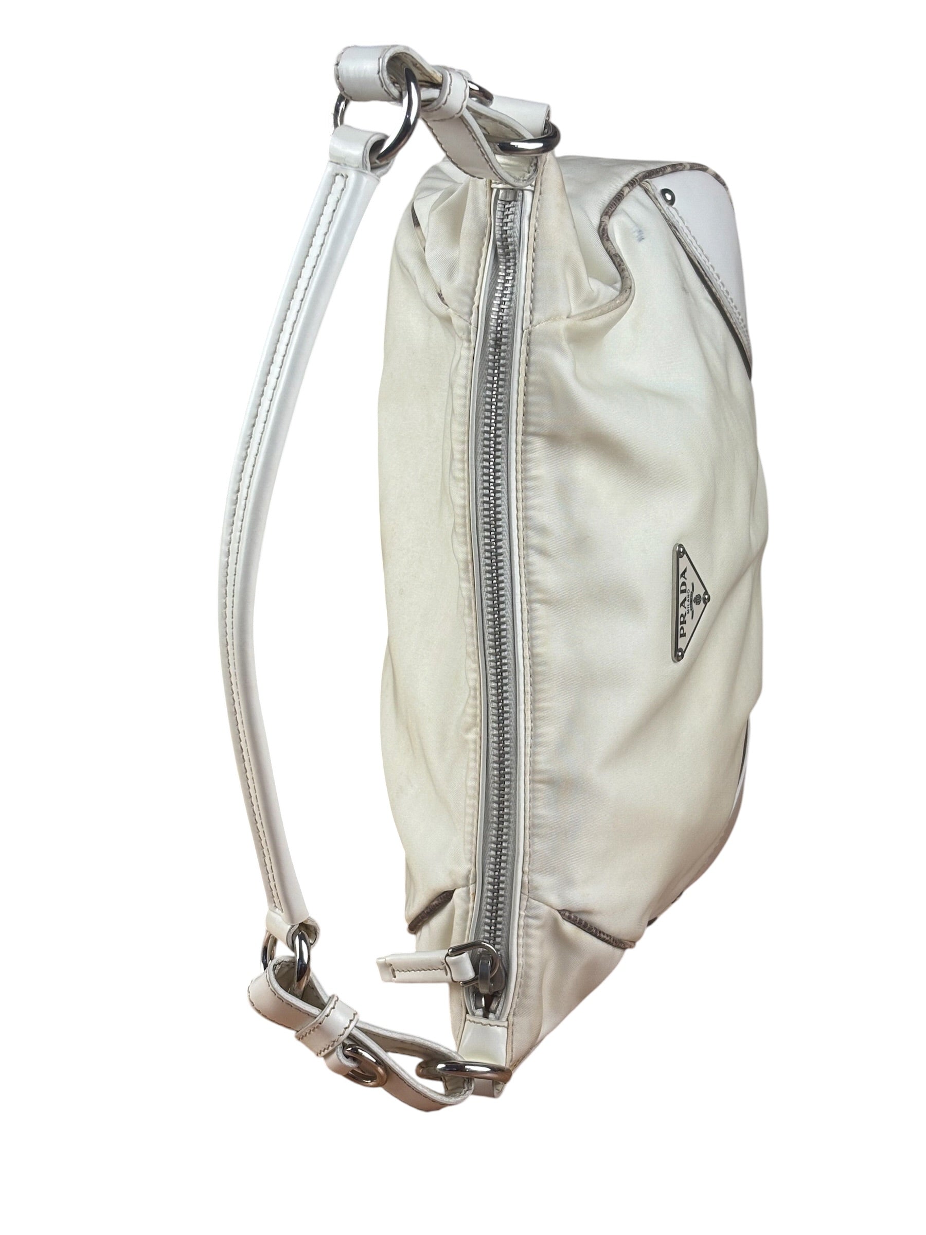 Prada White Tessuto Nylon Leather Trim Shoulder Bag