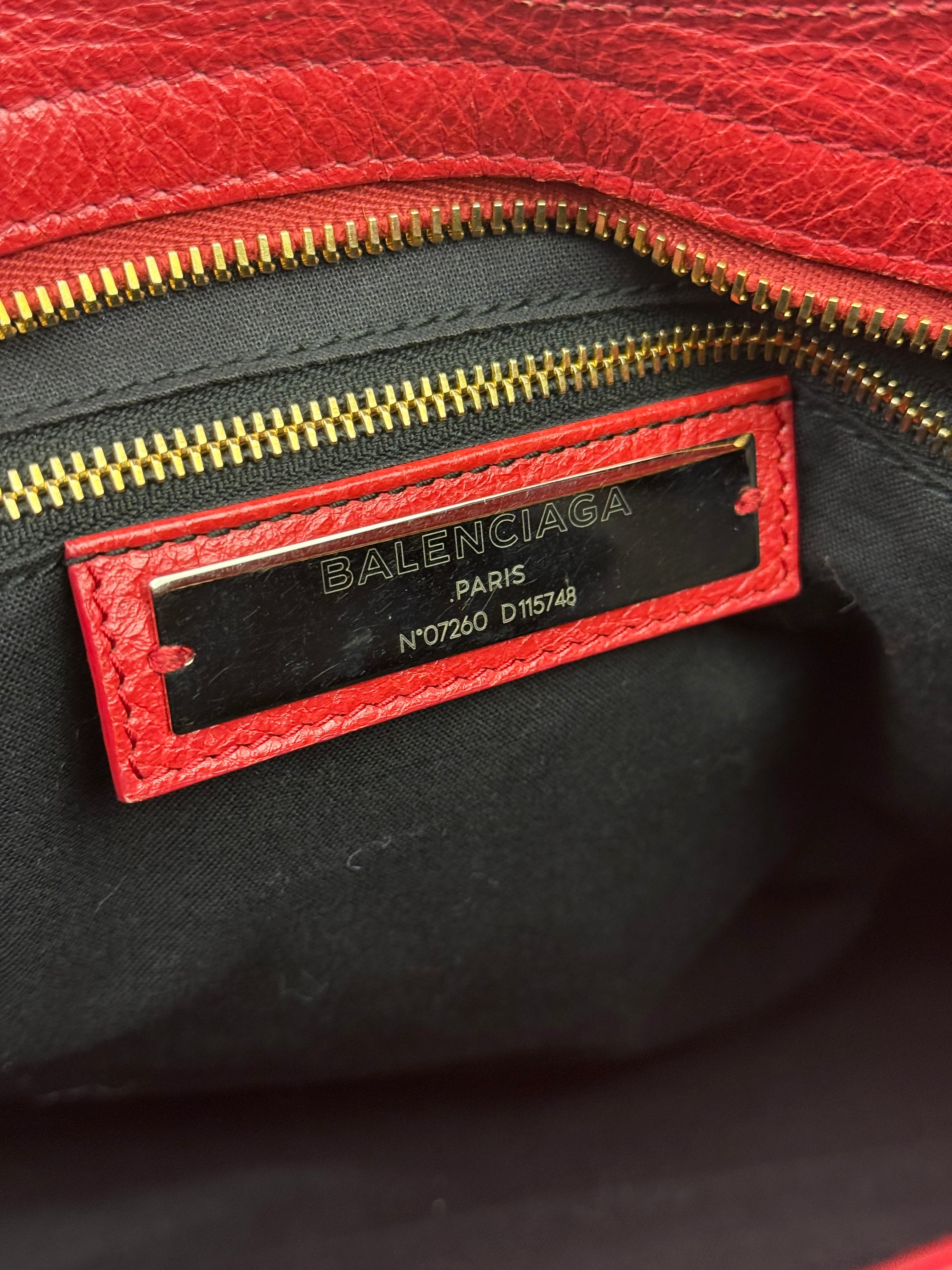 Balenciaga Red Leather Moto City Shoulder Bag Medium