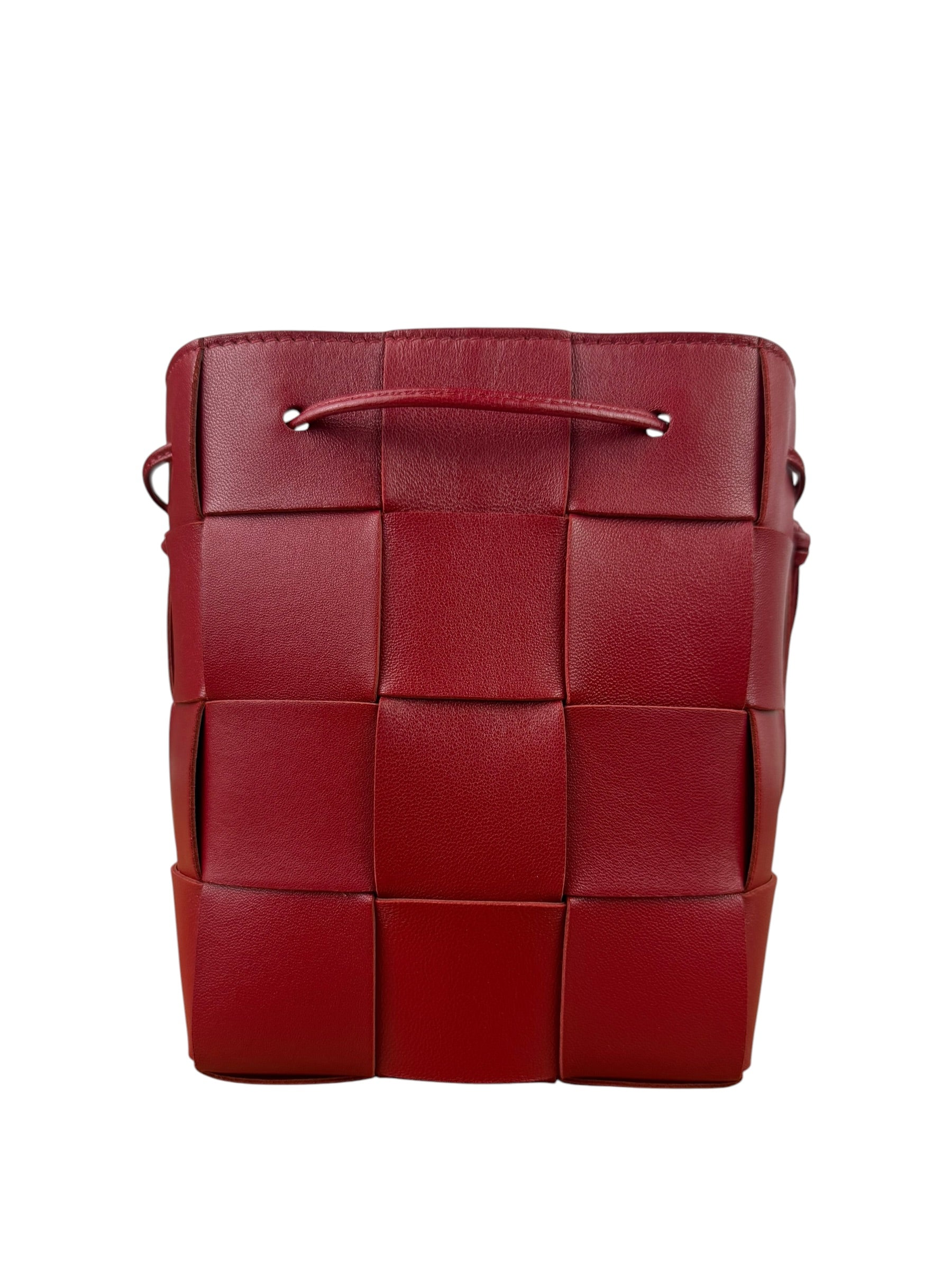 Bottega Veneta Red Leather Cassestte Maxi Intrecciato Bucket Bag