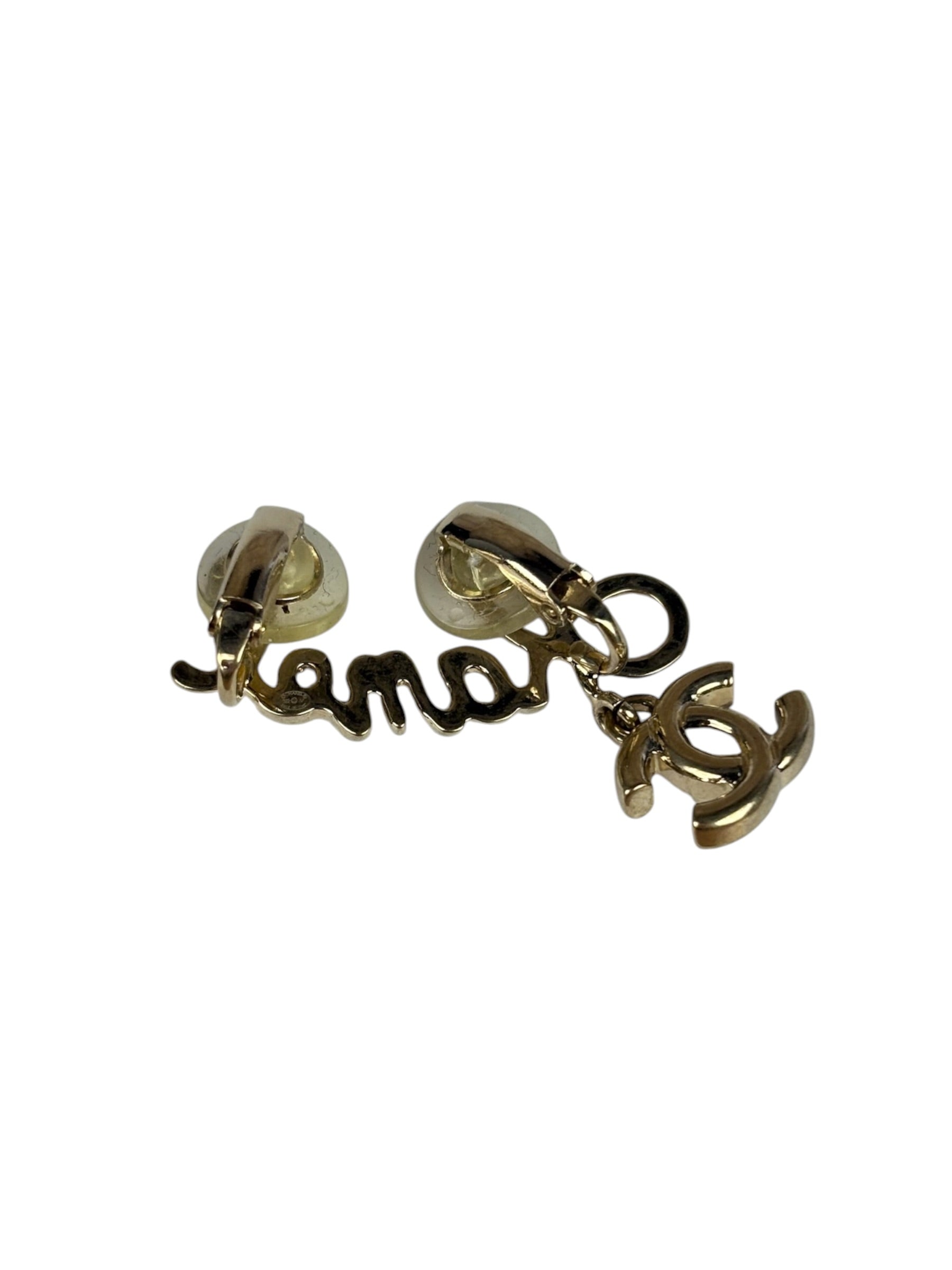 Chanel Gold Tone Cursive CC Climber Clip-On Earrings