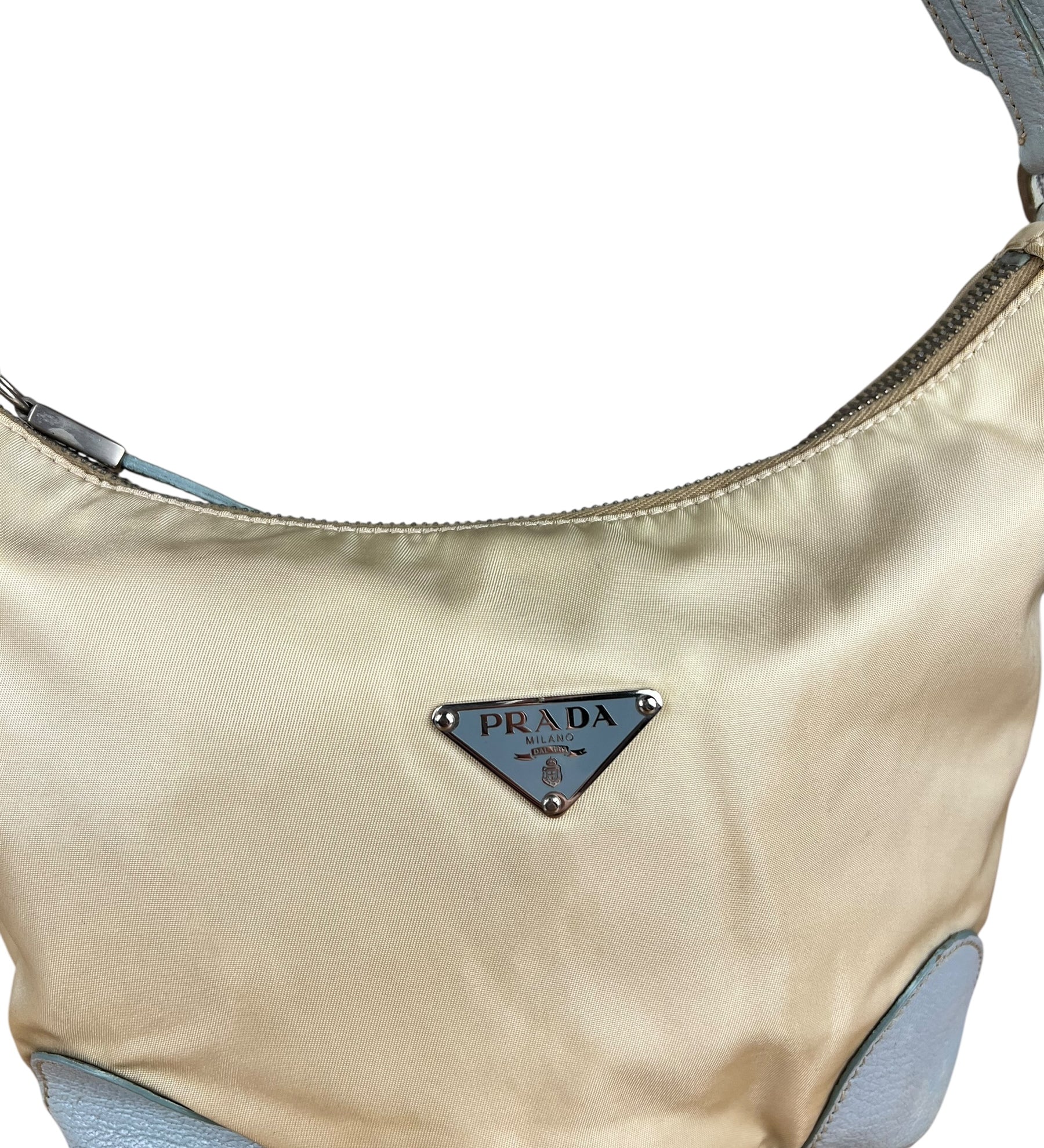 Prada Vintage Nylon Blue Leather Pochette