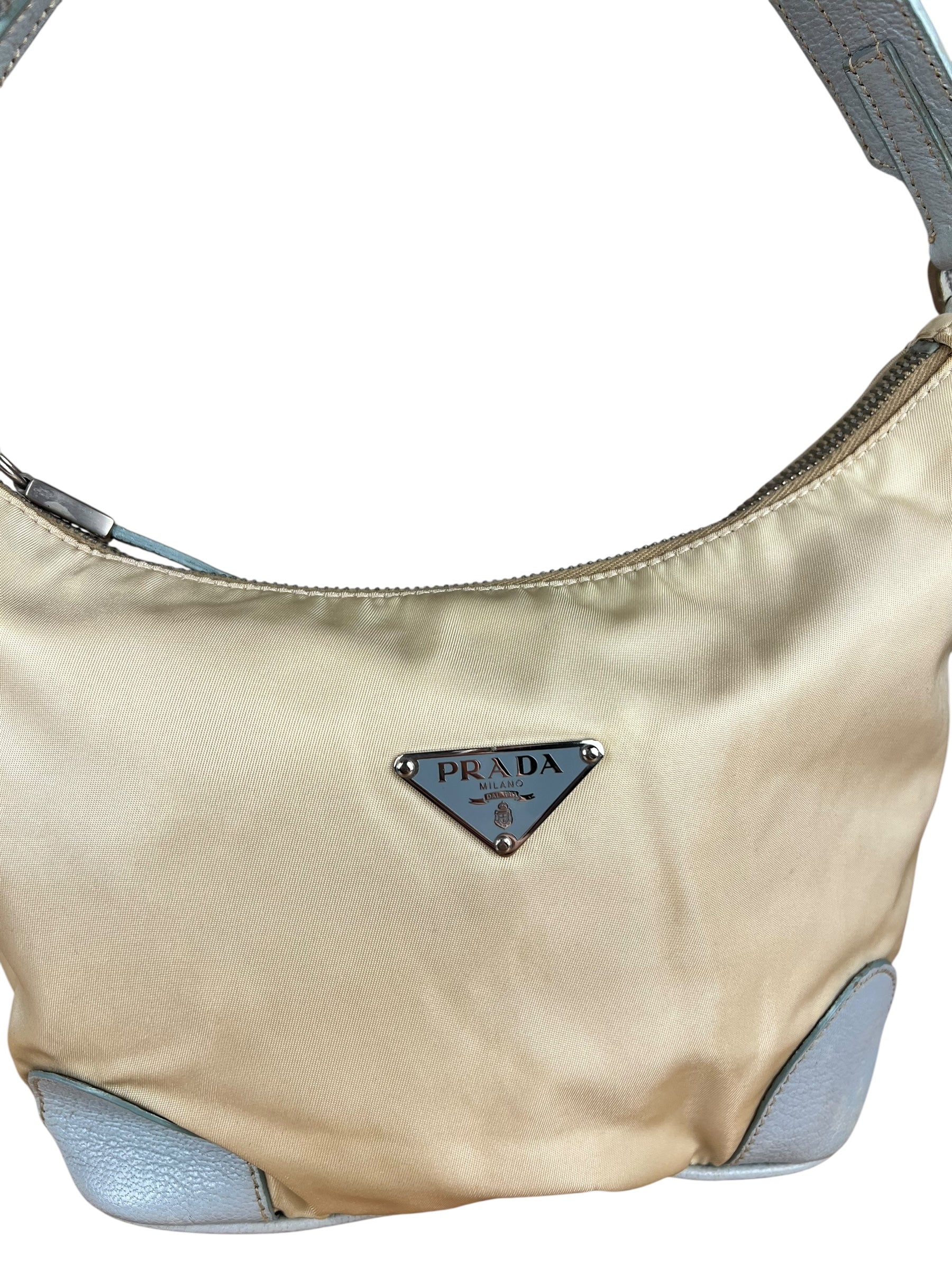 Prada Vintage Nylon Blue Leather Pochette