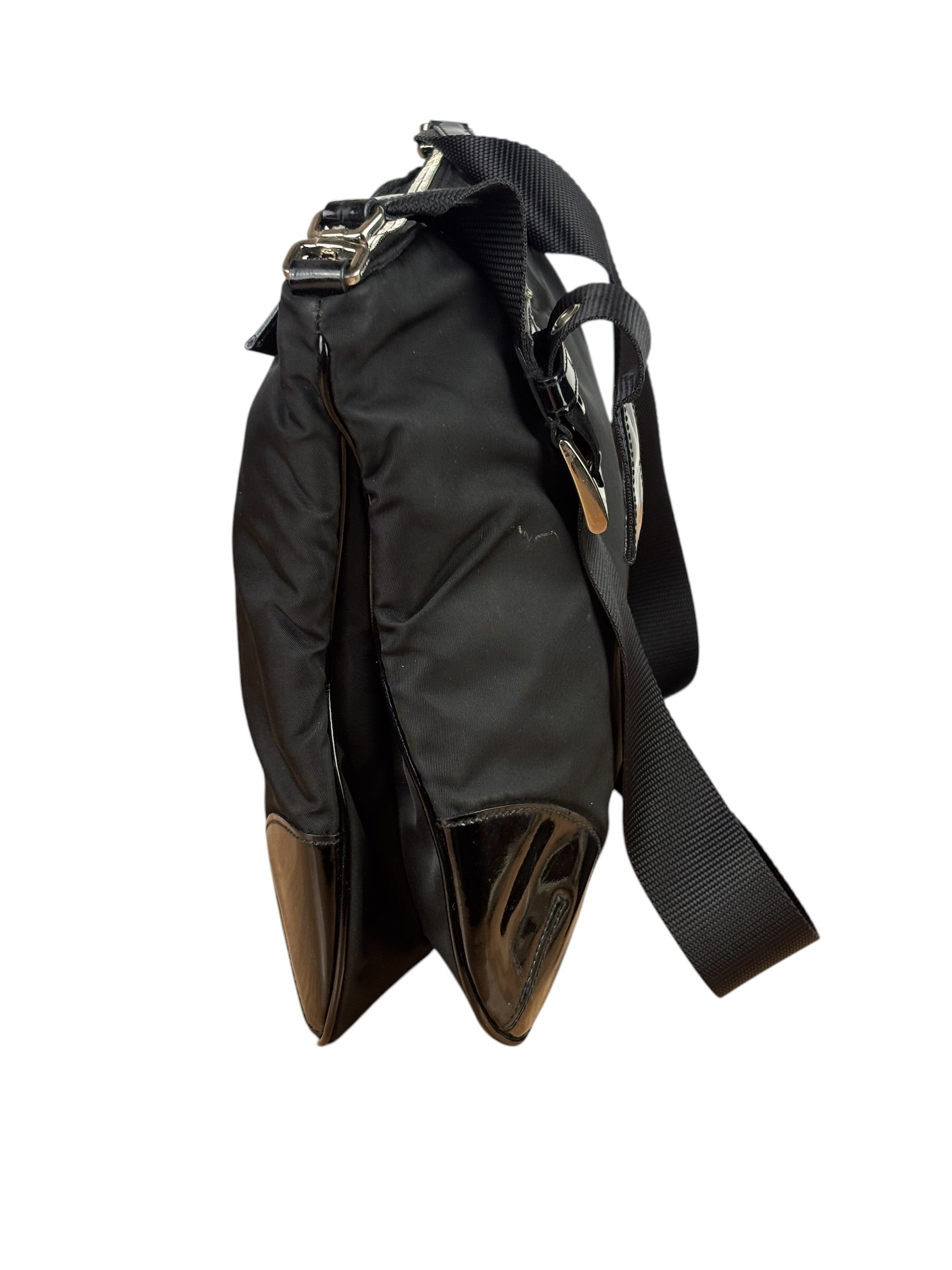 Prada Patent-Trimmed Nylon Crossbody Bag