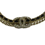 Chanel Black Leather Trim Gold-Tone Chain Choker 22S