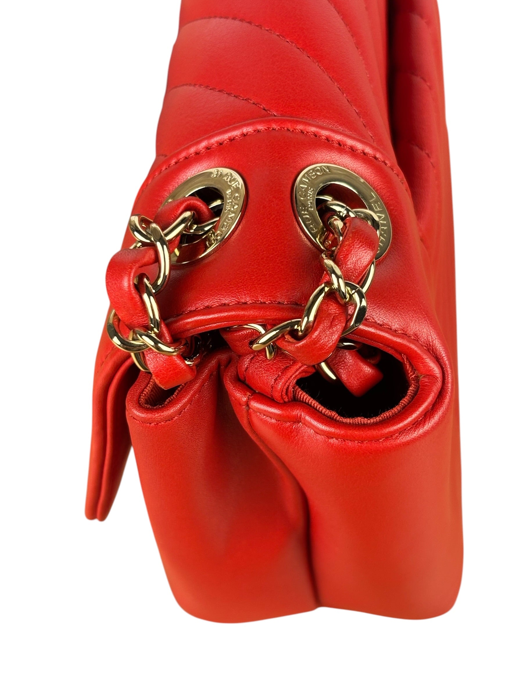Chanel Red Chevron Leather Flap Bag 2019