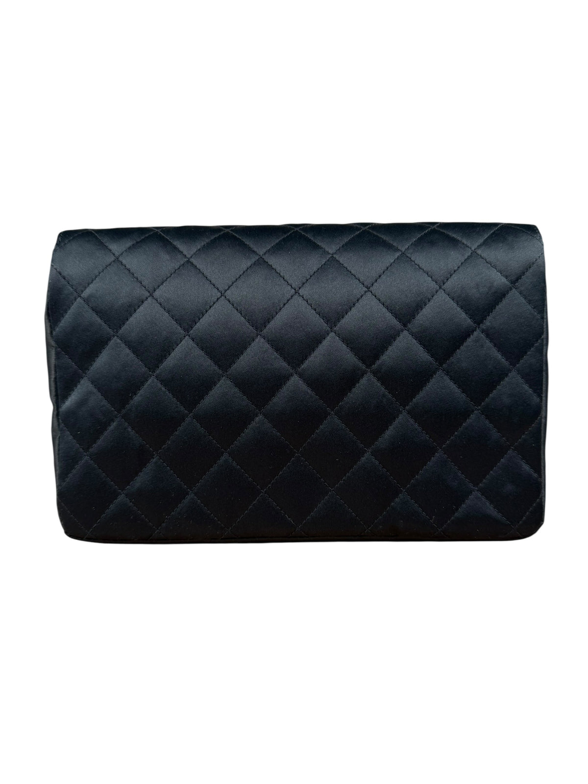 Chanel Black Quilted Satin Gripoix Pearl Flap Bag 1986