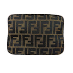 Fendi Brown Leather Trim Zucca Hobo Baguette