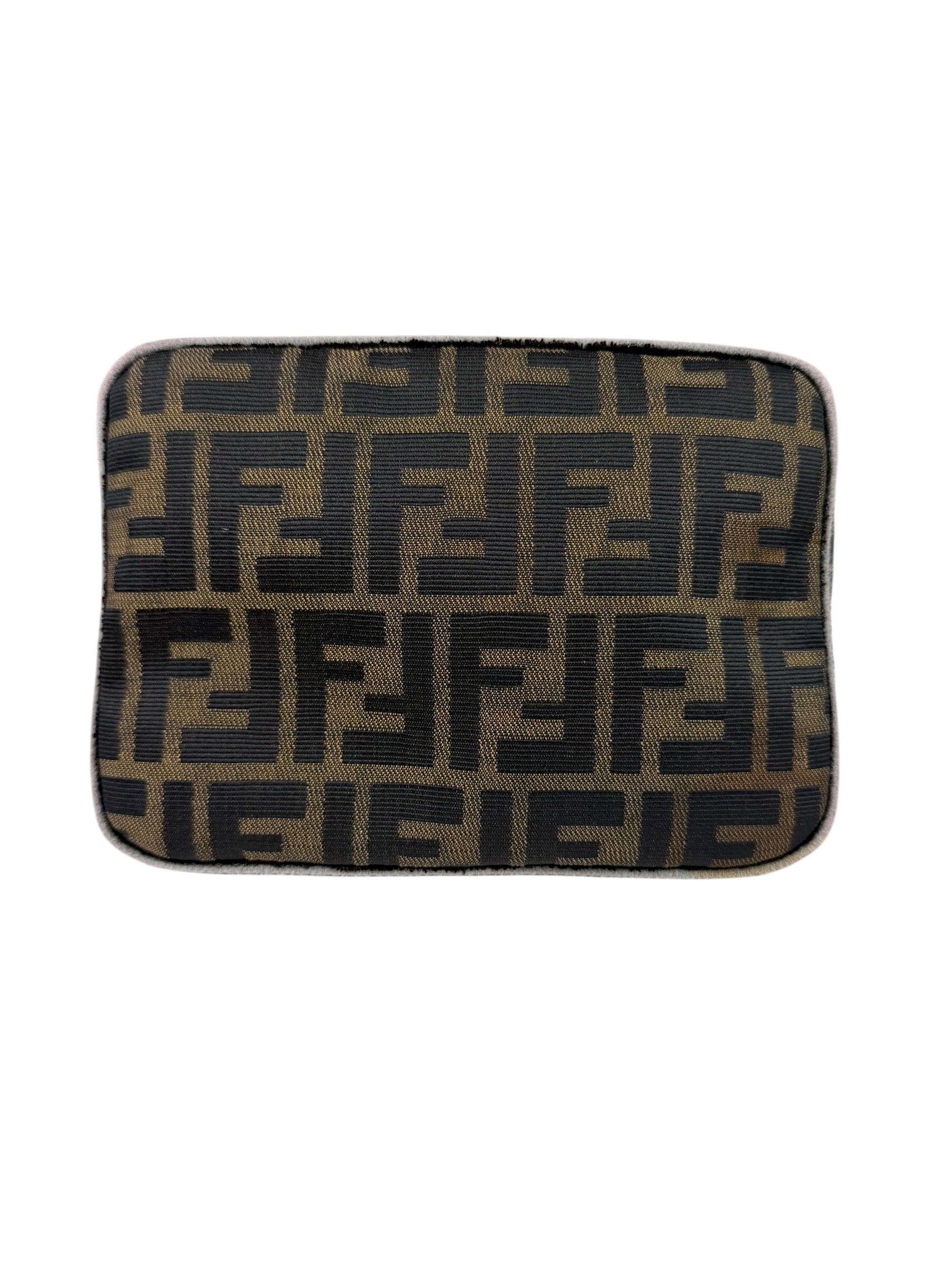 Fendi Brown Leather Trim Zucca Hobo Baguette