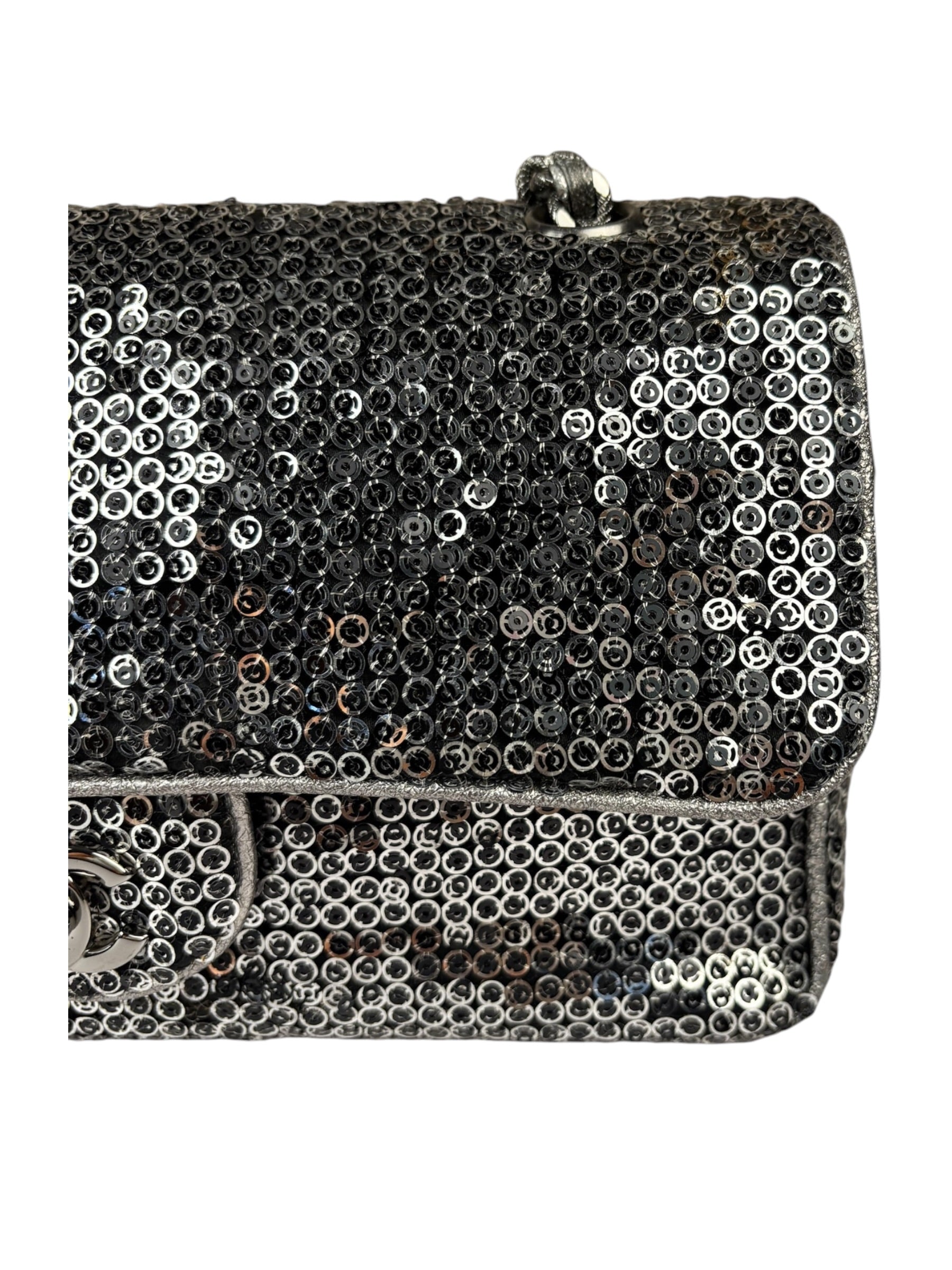 Chanel Silver Sequin East/West Flap Bag 2006