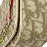 Christian Dior Beige Leather Trim Trotter Floral Embroidered Flap Bag