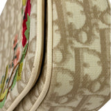 Christian Dior Beige Leather Trim Trotter Floral Embroidered Flap Bag