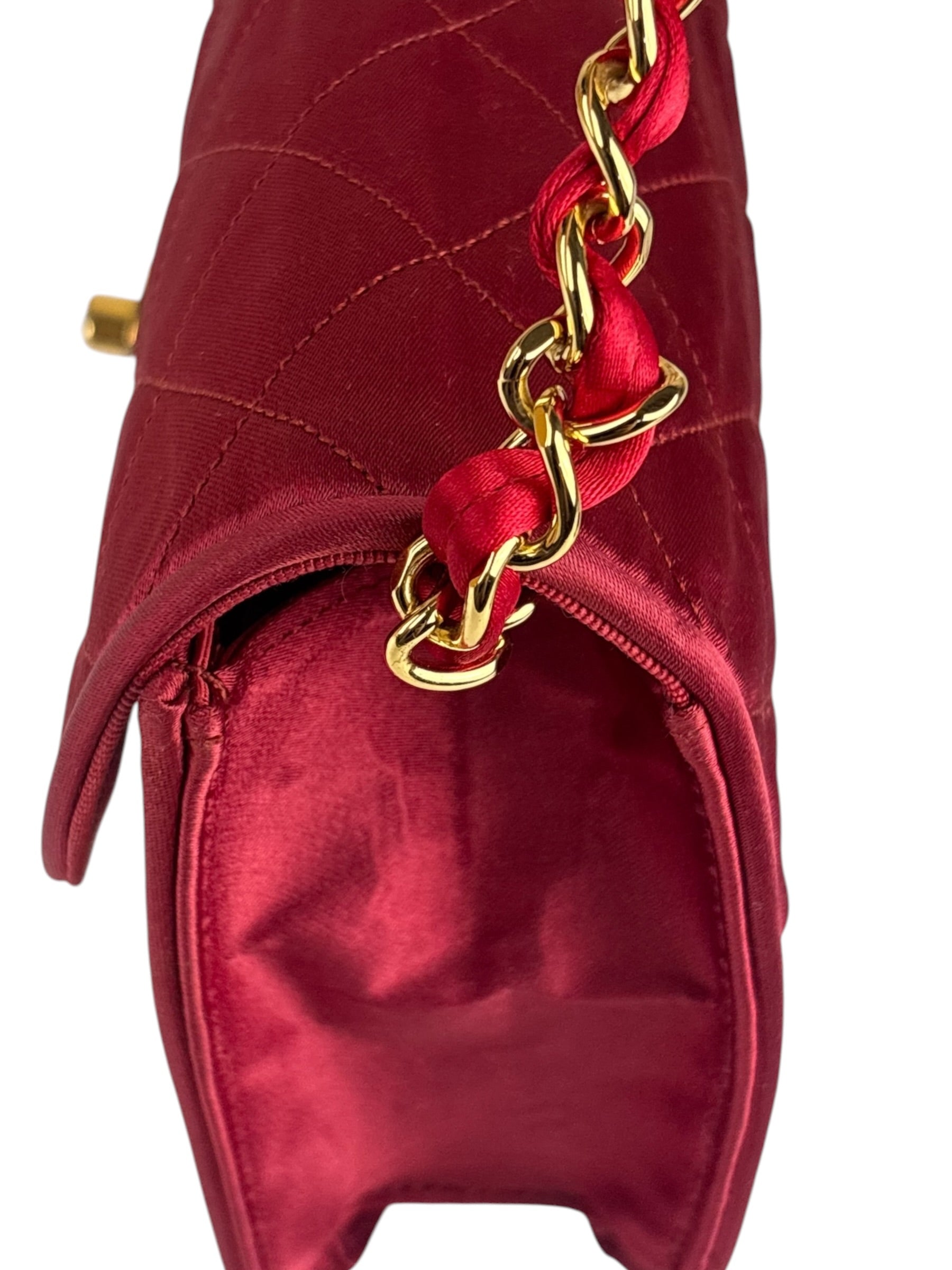 Chanel Vintage Two Tone Red Satin Flap 1989
