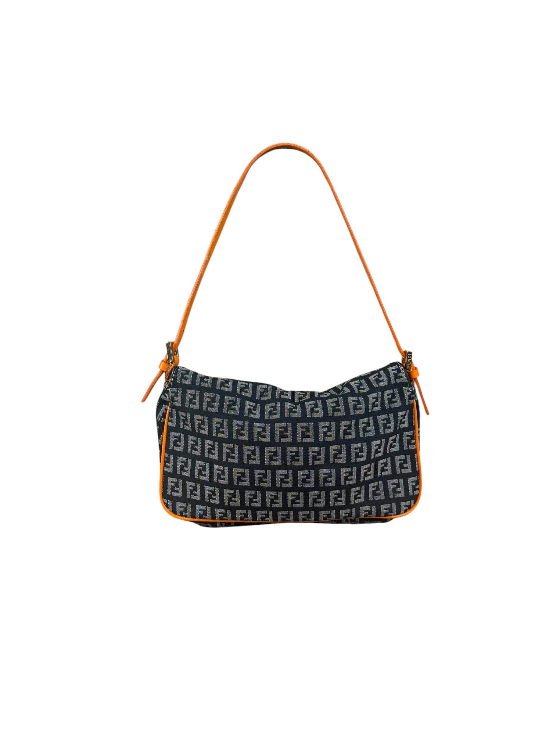 Fendi Orange Leather Trim Zucca Pochette