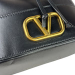 Valentino Black Leather Garavani Mini V Logo Signature Bucket Bag