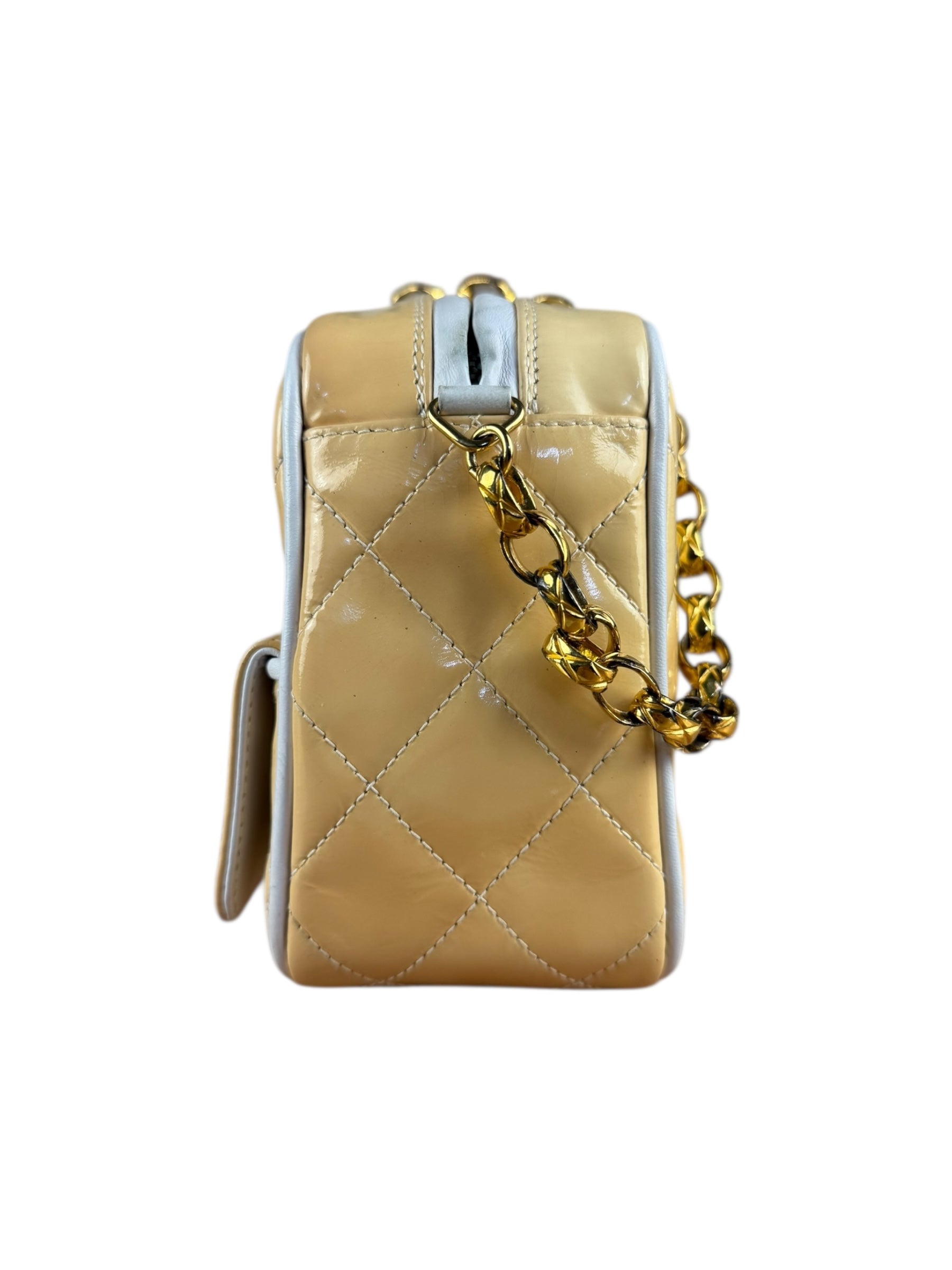 Chanel CC Patent Quilted Yellow Camera Bag 1991