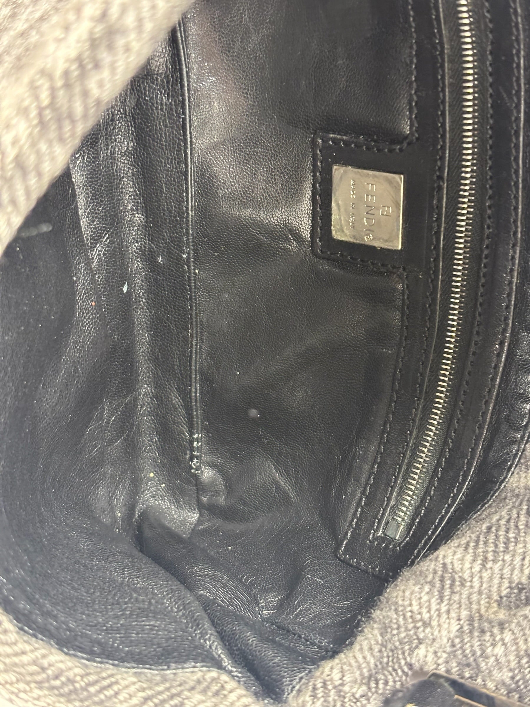 Fendi Grey/Black Leather Trim/Wool Zucca Baguette