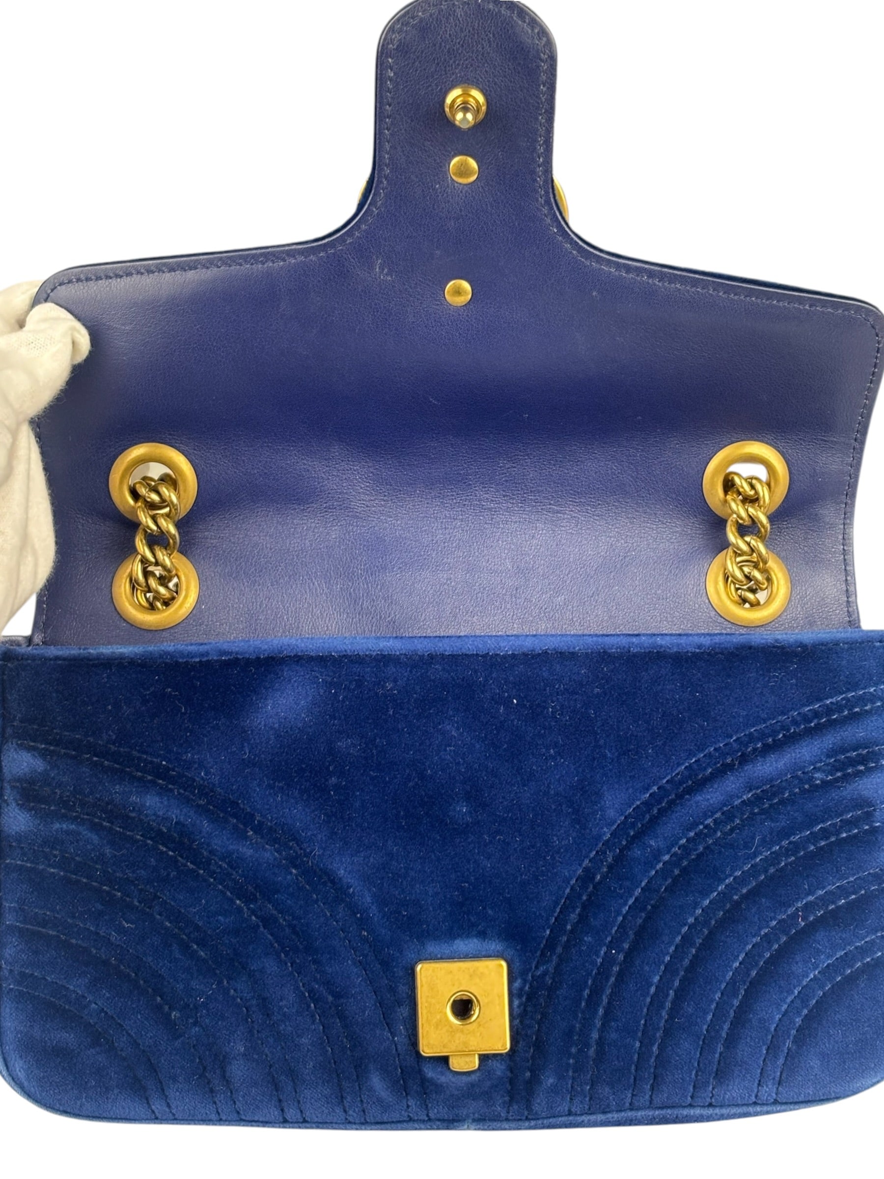 Gucci GG Blue Velvet Marmont Chain Shoulder Bag
