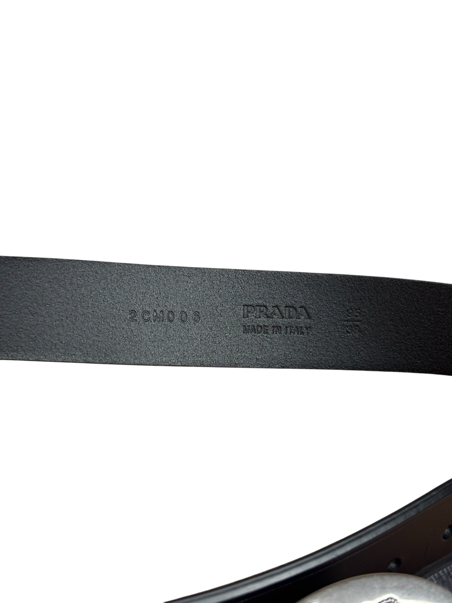 Prada Silver Emblem Leather Belt