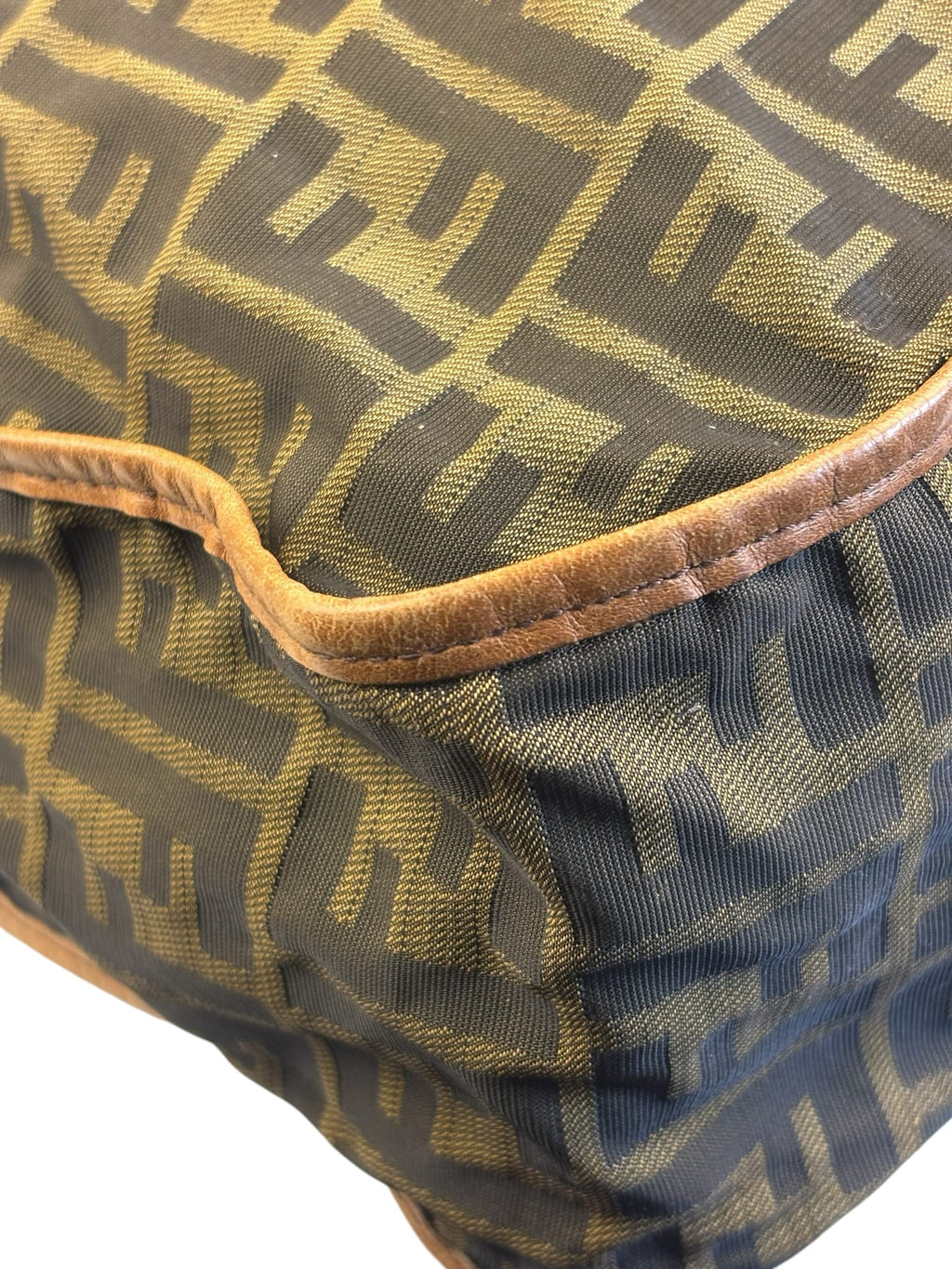 Fendi Zucca Print Brown Canvas Leather Trim Messenger Crossbody
