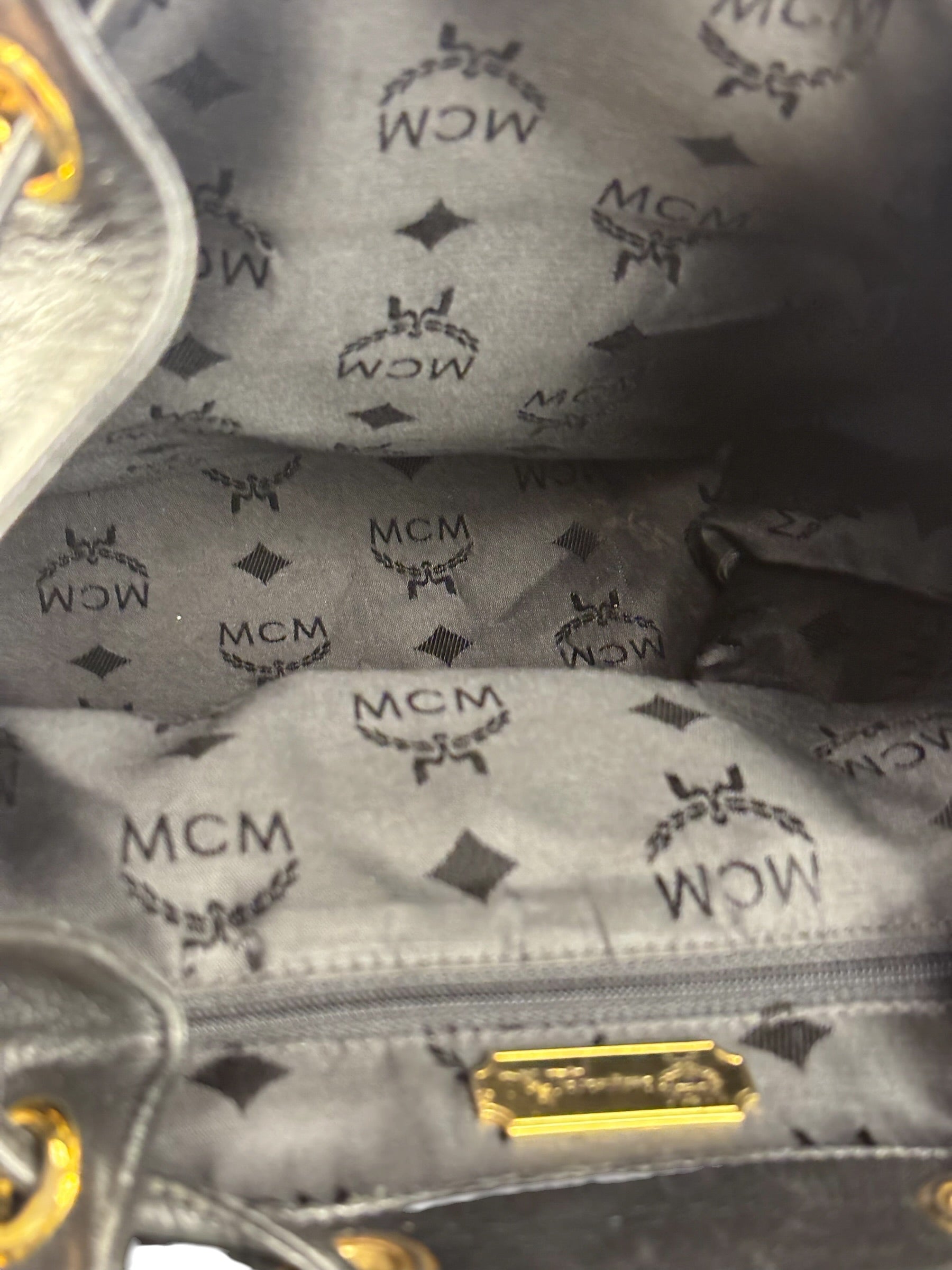 MCM Vintage Black Leather Studded Drawing Backpack