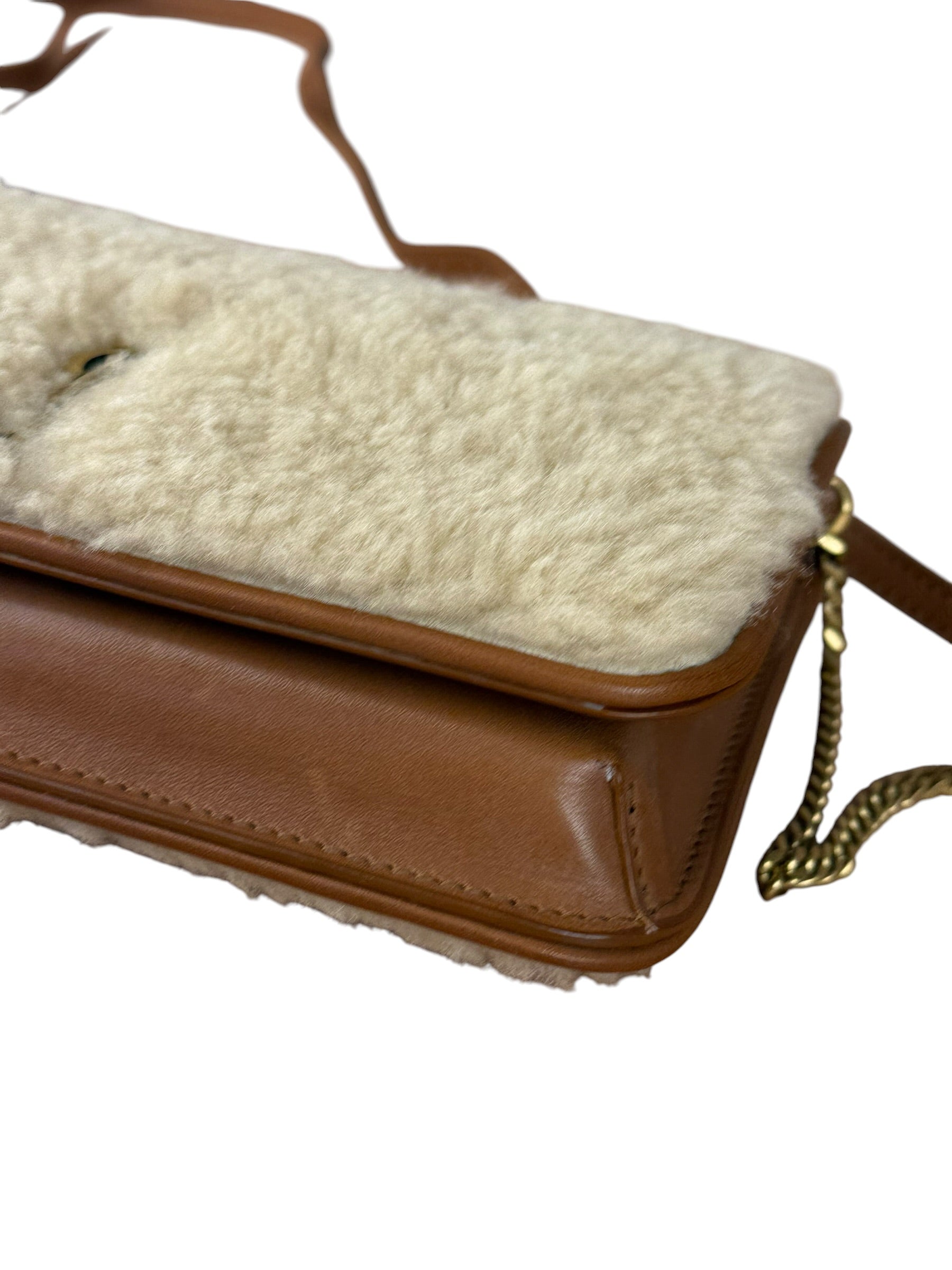 Saint Laurent Shearling/Leather Mini Flap Shoulder Bag