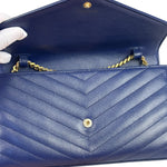 YSL Navy Blue Chevron Leather Cassandre Envelope Wallet On Chain