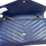 YSL Navy Blue Chevron Leather Cassandre Envelope Wallet On Chain