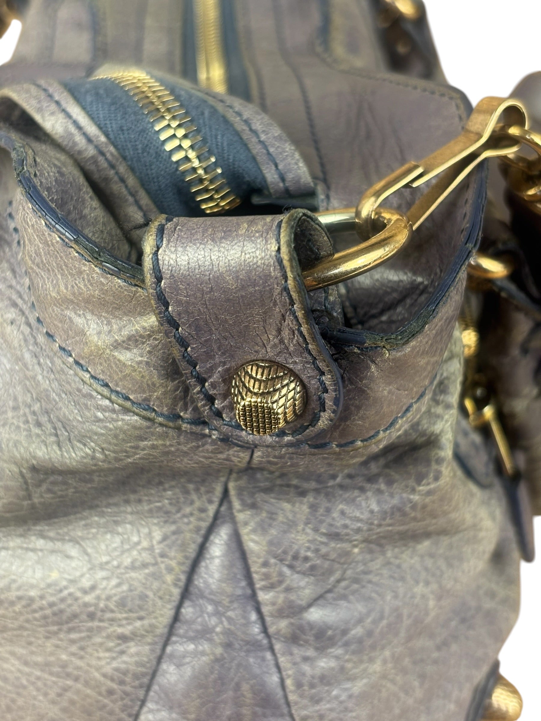 Balenciaga Vintage Distressed Purple Leather City Bag