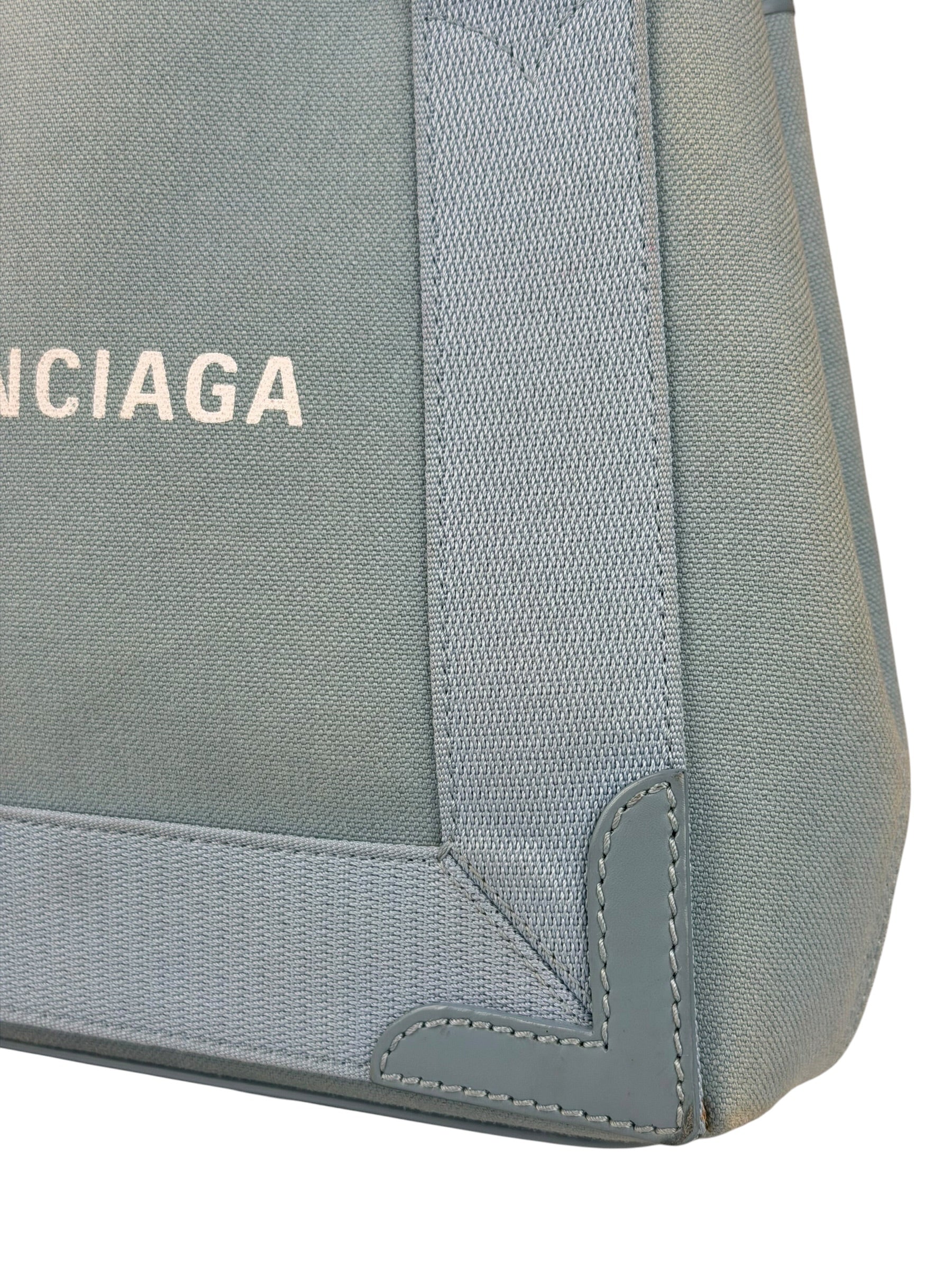 Balenciaga Light Blue Leather Trim Cabas XS Tote Bag