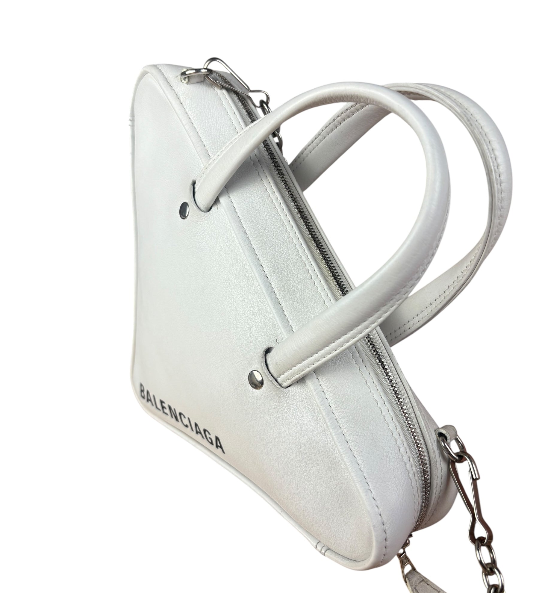 Balenciaga White Leather Triangle 2Way Bag
