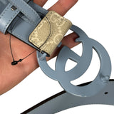 Gucci Belt GG Supreme White with Blue Buckle