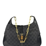 Gucci Black/Grey Leather Trim Jackie Hobo Bag