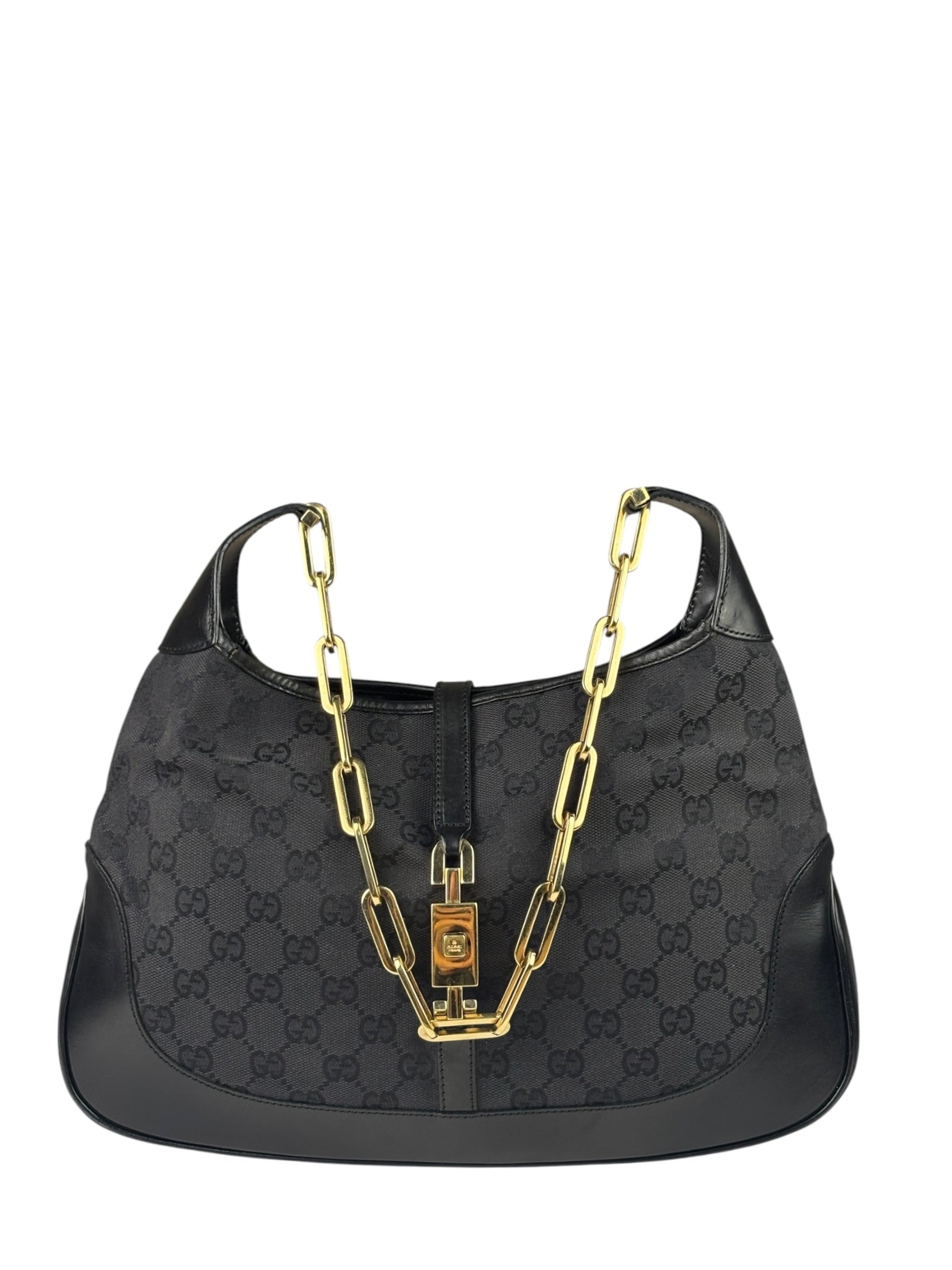 Gucci Black/Grey Leather Trim Jackie Hobo Bag