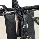Prada Black/White Saffiano Leather Striped Two-Way Bag
