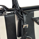 Prada Black/White Saffiano Leather Striped Two-Way Bag
