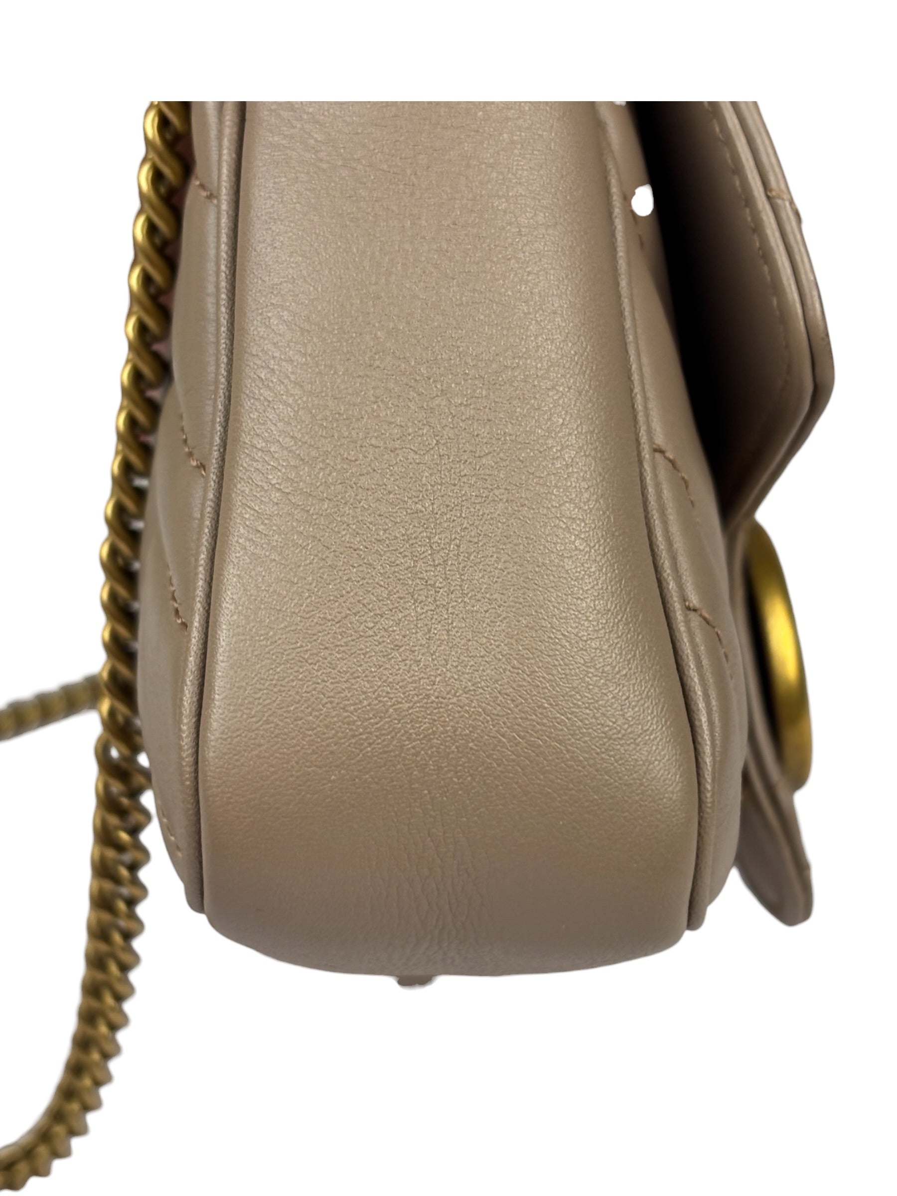Gucci Pink Beige Leather Marmont Mini Shoulder Bag
