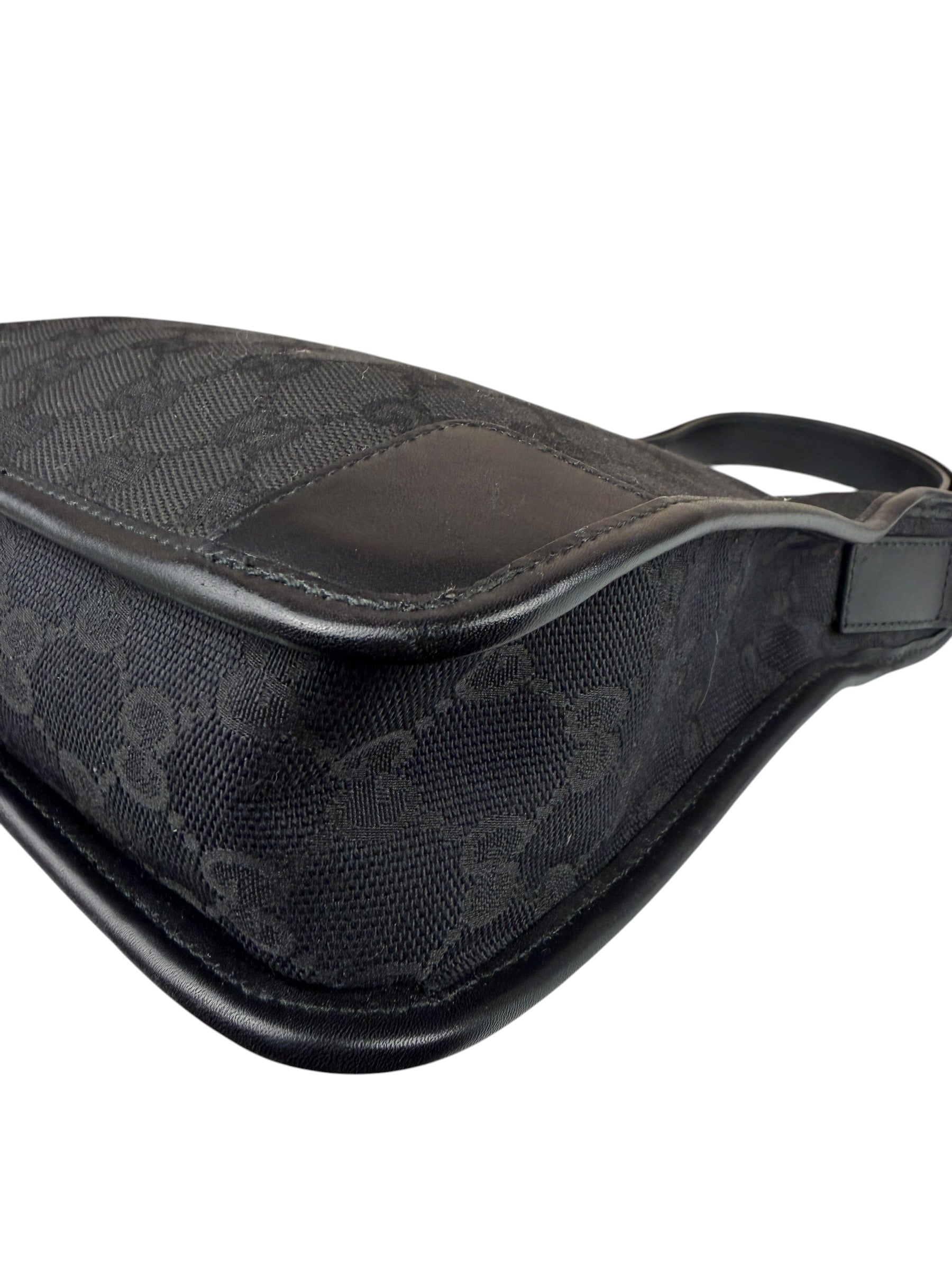 Gucci Black Canvas Leather Trim Shoulder Bag