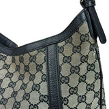 Gucci Black Leather Trim GG Supreme Hobo Bag