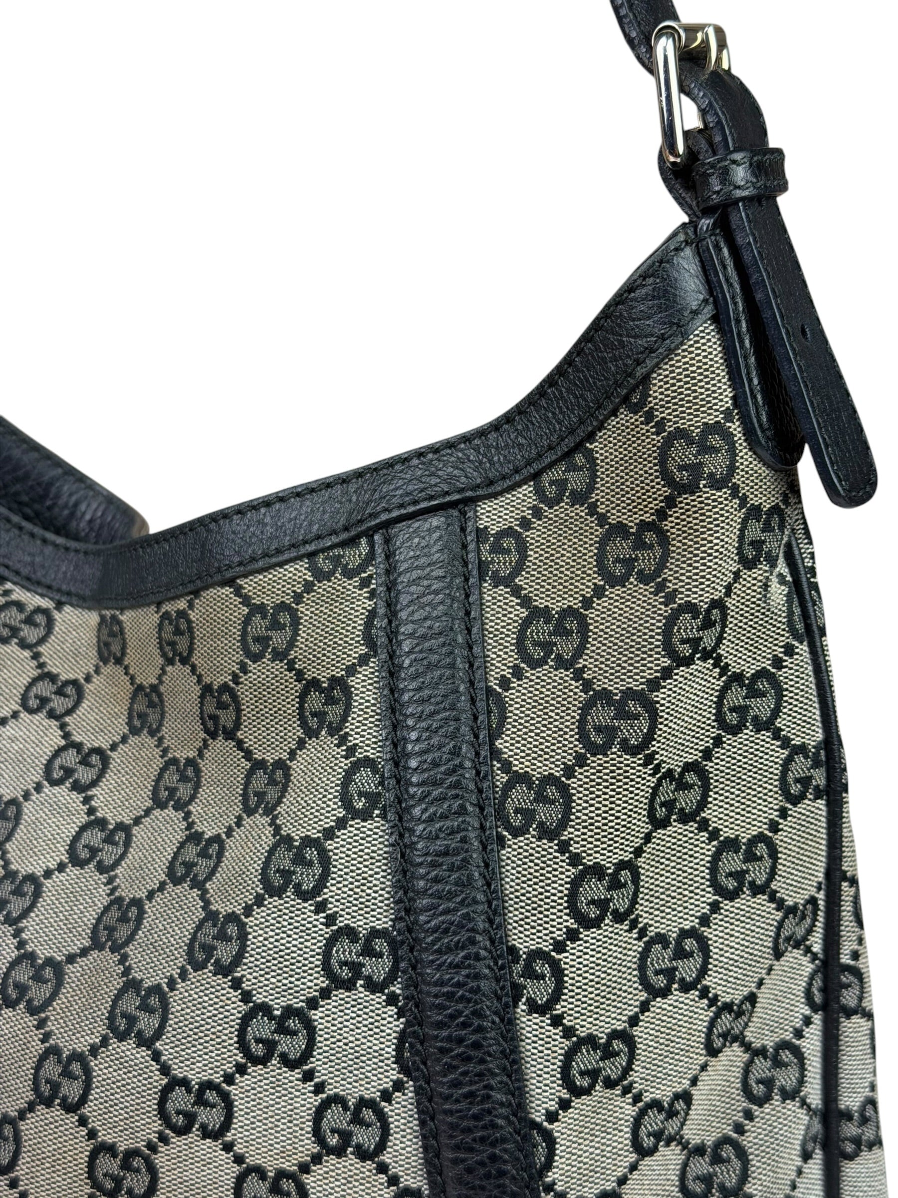 Gucci Black Leather Trim GG Supreme Hobo Bag