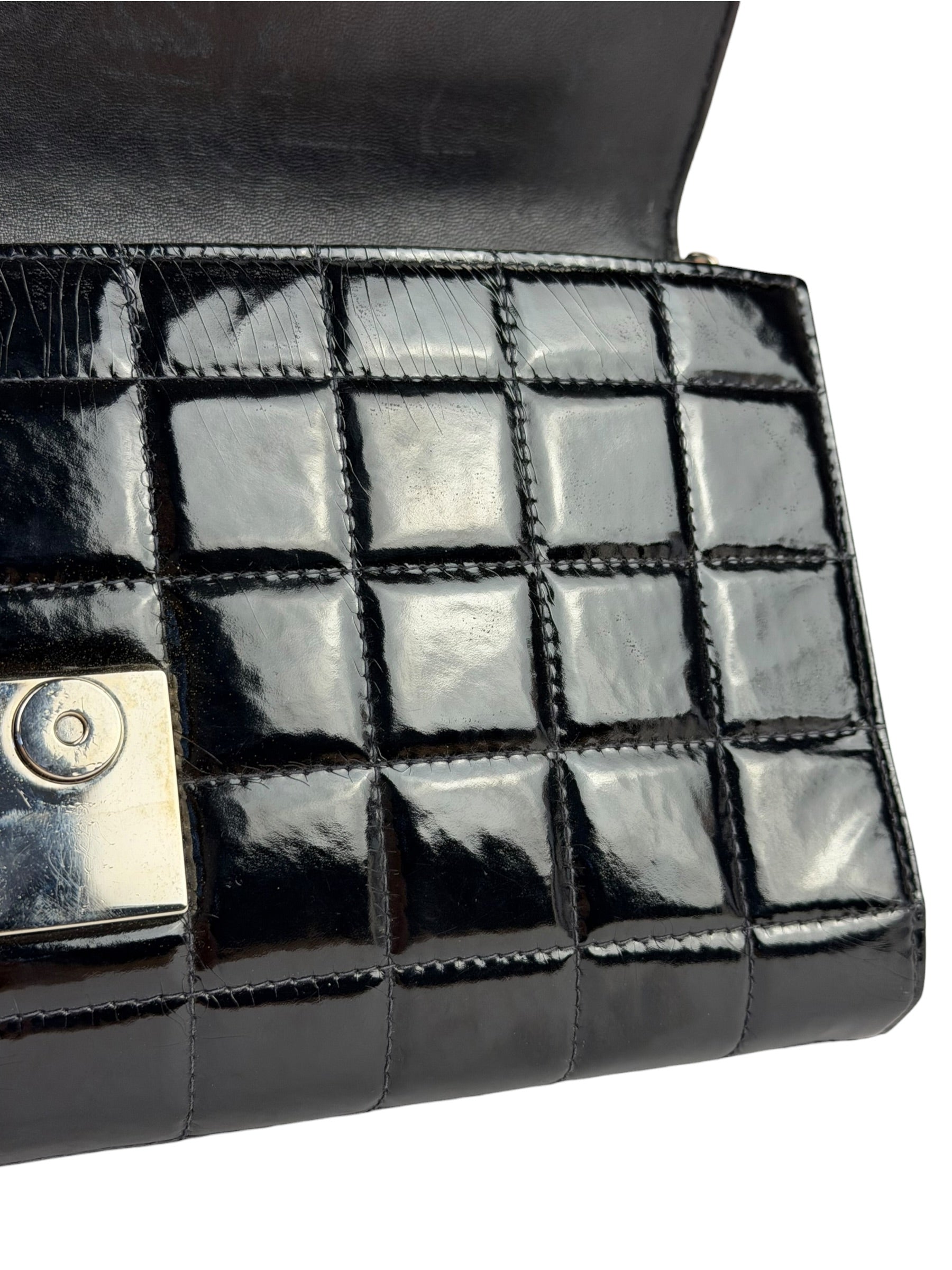 Chanel Black Patent Leather Chocolate Bar Flap Bag 2000