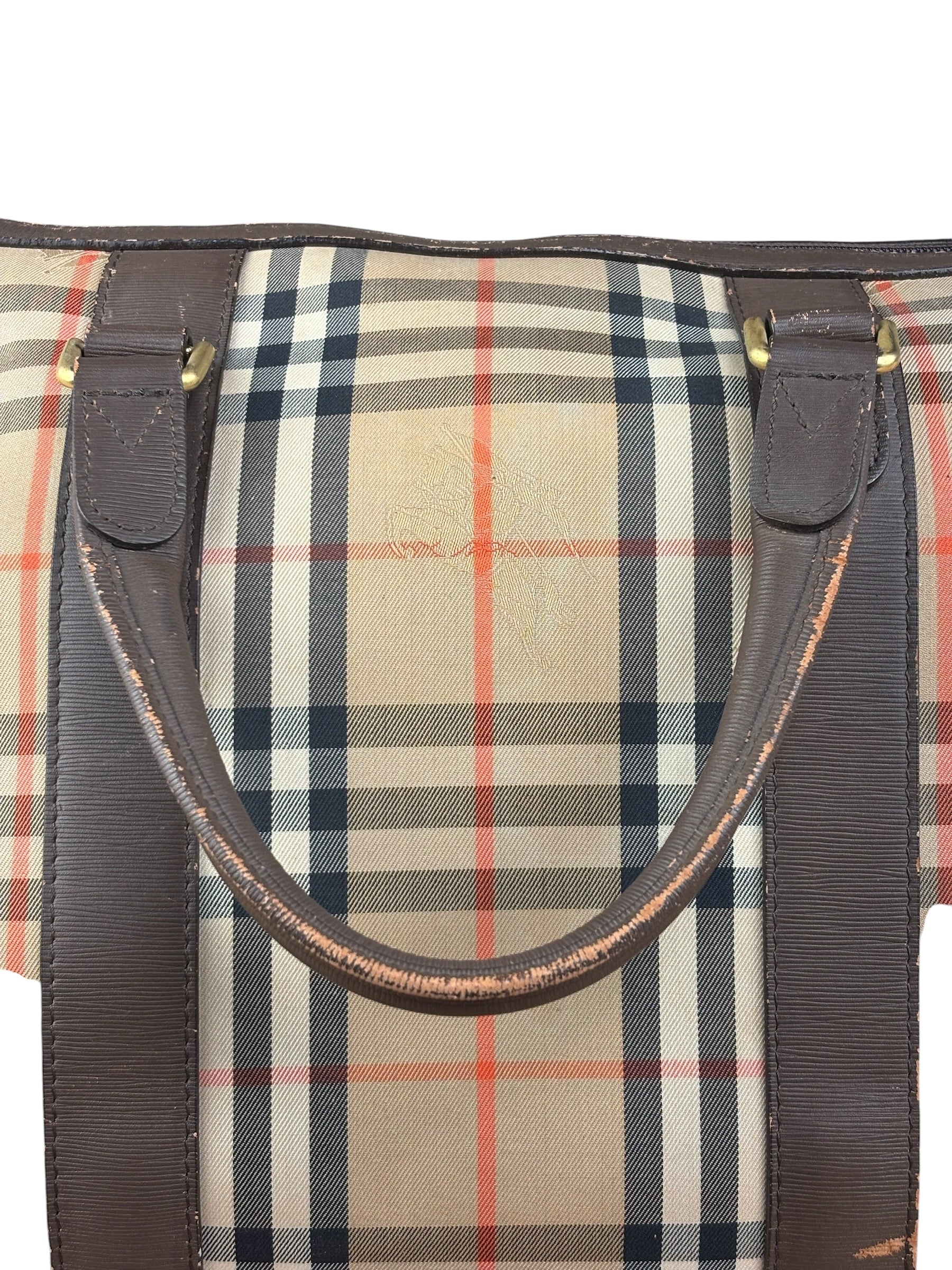 Burberry Leather House Check Boston Duffle Bag
