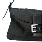 Fendi Black Leather Trim Zucca Mamma Baguette