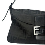Fendi Black Leather Trim Zucca Mamma Baguette