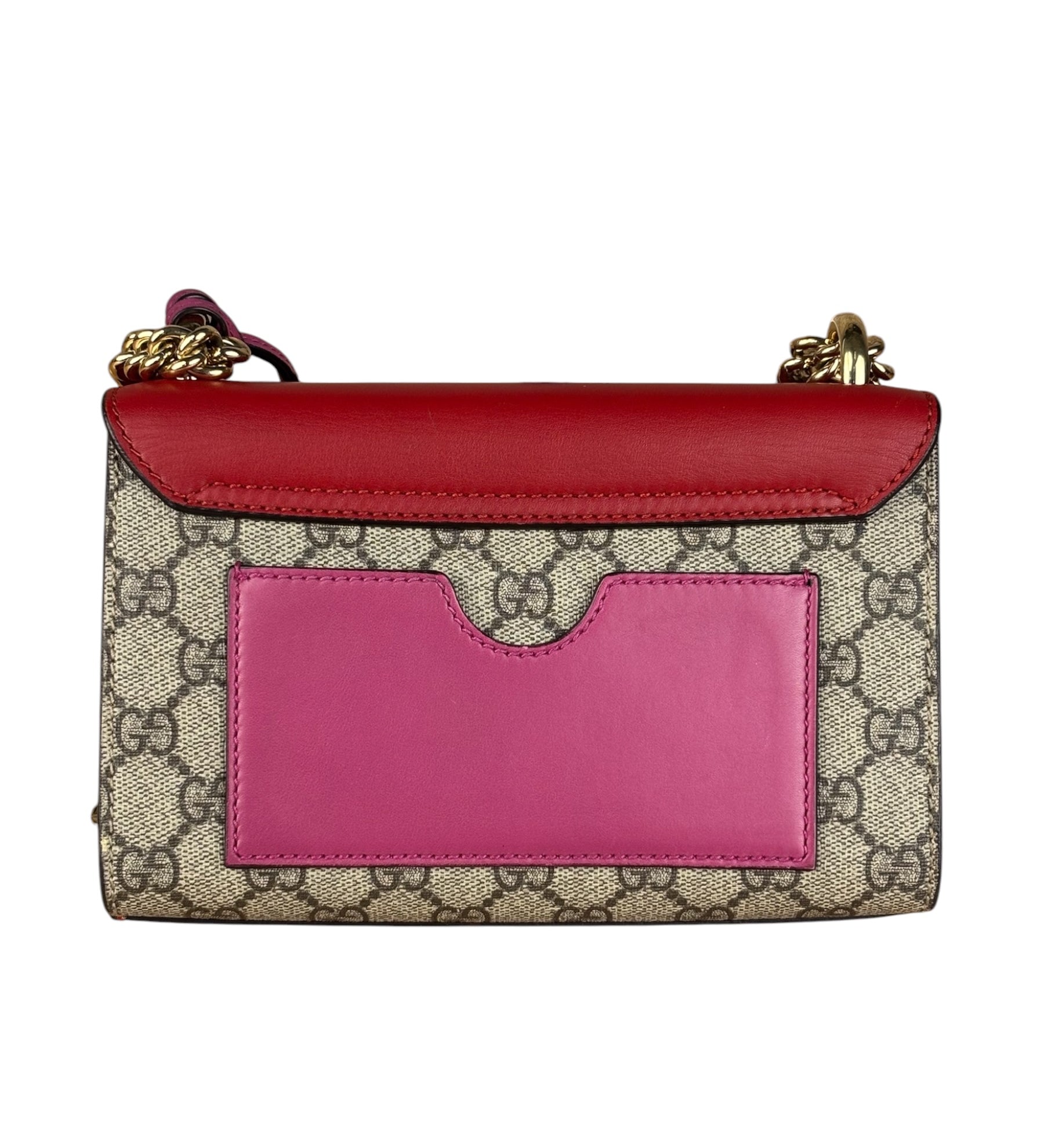 Gucci Padlock Medium Leather Chain Shoulder Bag Beige/Red/Pink