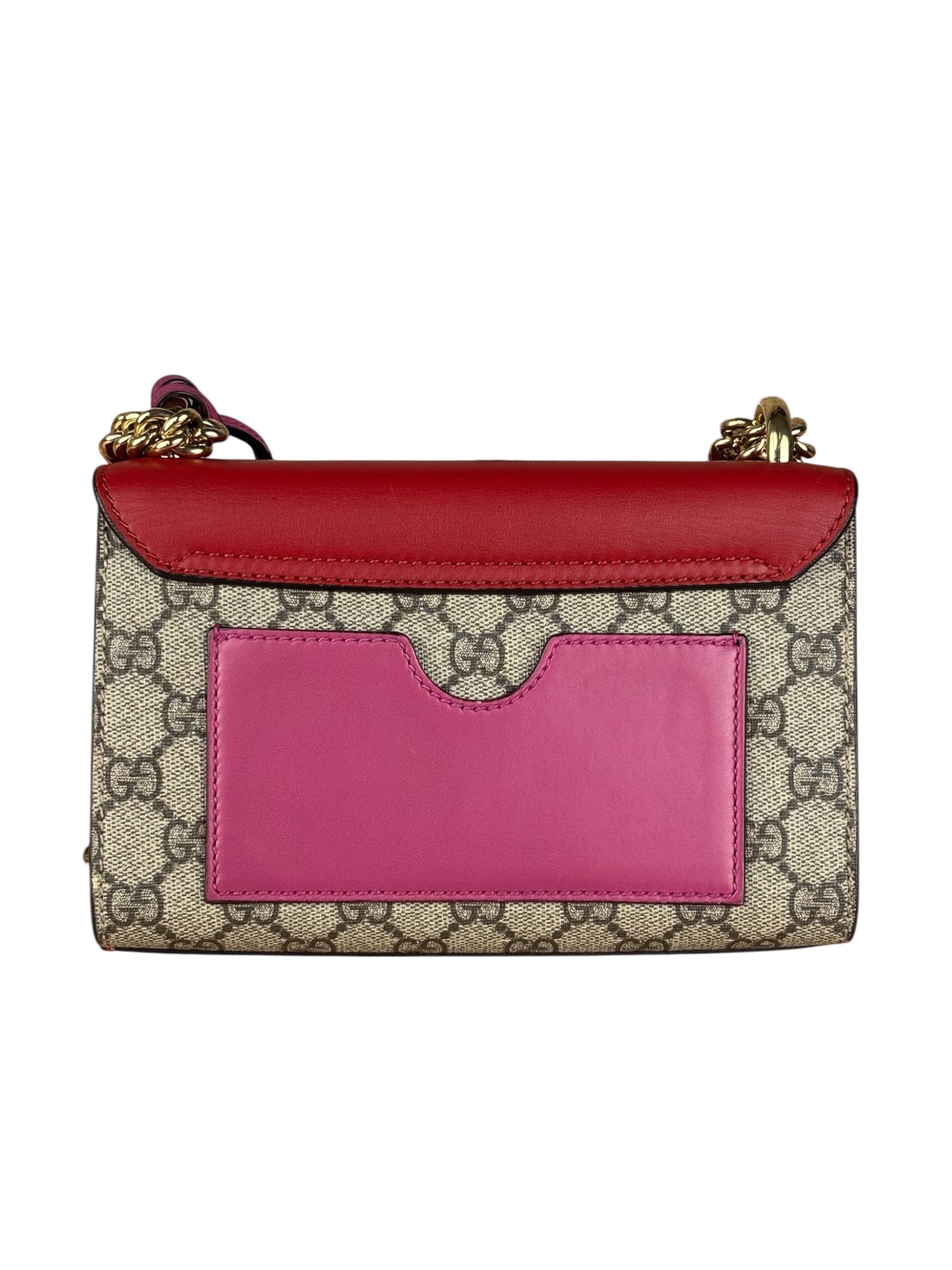 Gucci Padlock Medium Leather Chain Shoulder Bag Beige/Red/Pink